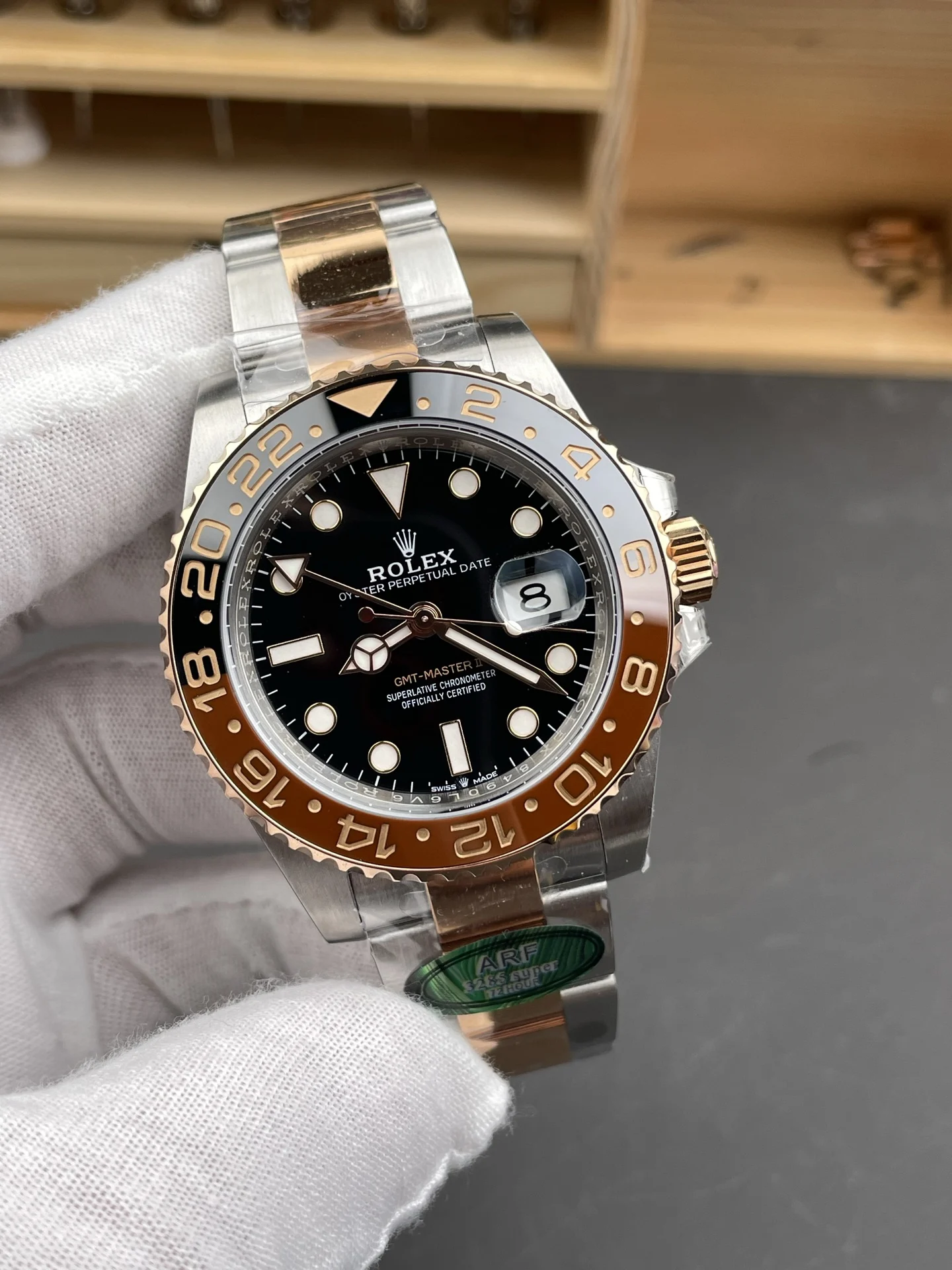 Rolex GMT-Master Root Beer — photographed off the sweep