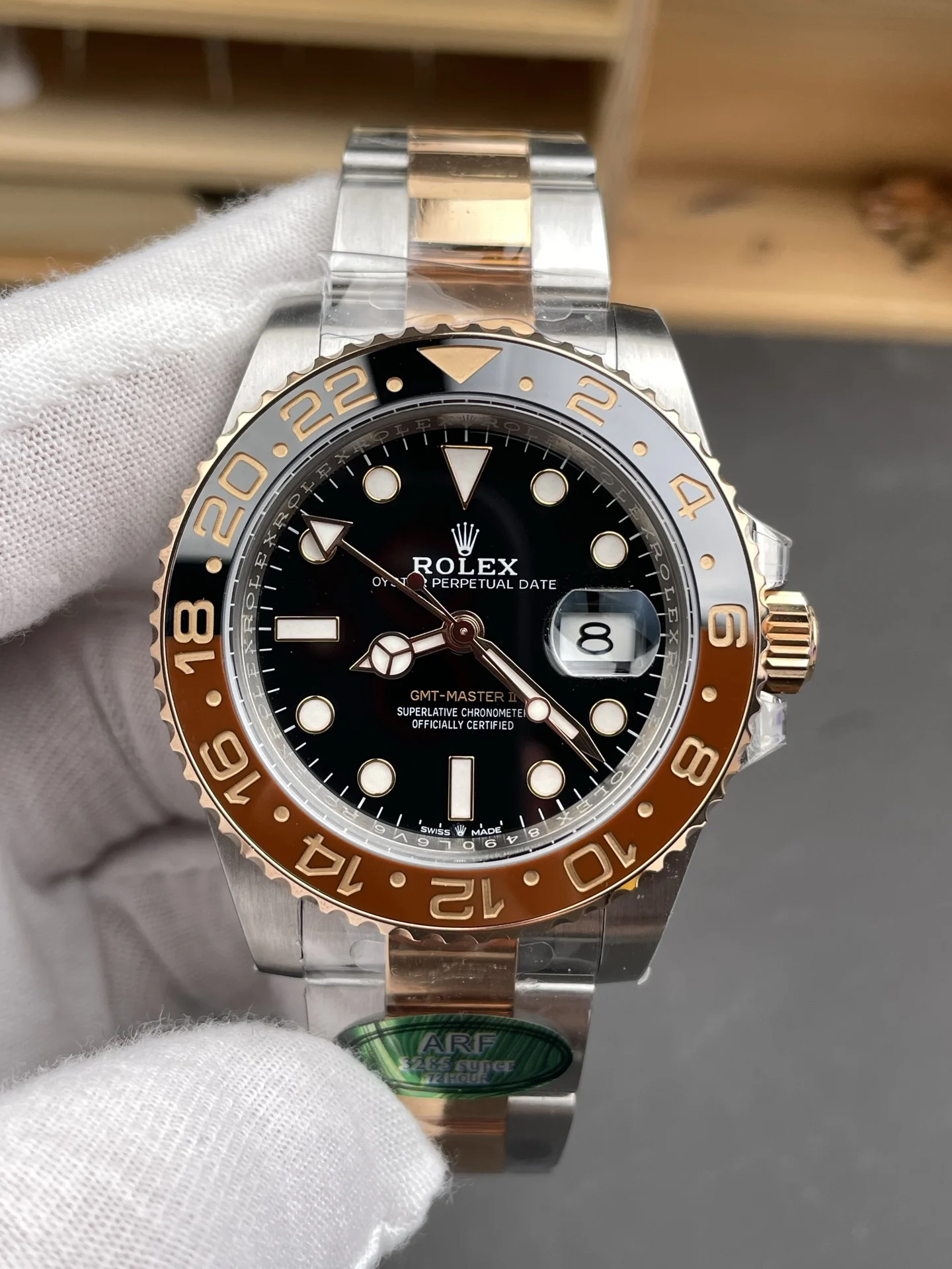 Rolex GMT-Master Root Beer — photographed off the sweep