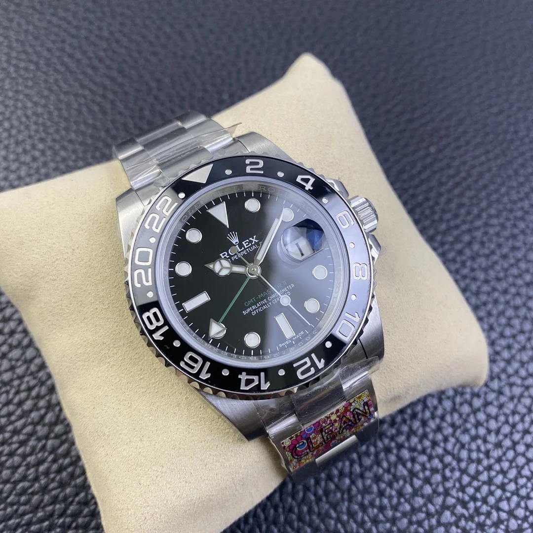 Rolex GMT-Master Steel Black Dial — photographed off the sweep