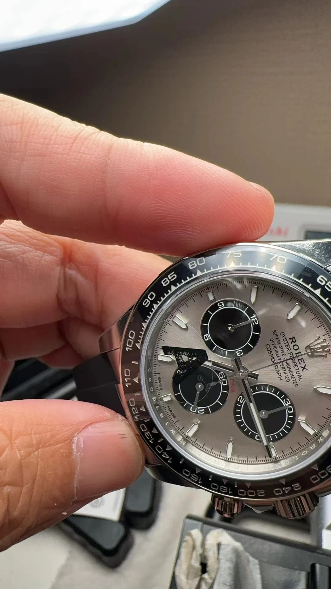Rolex Grey Dial — photographed off the sweep