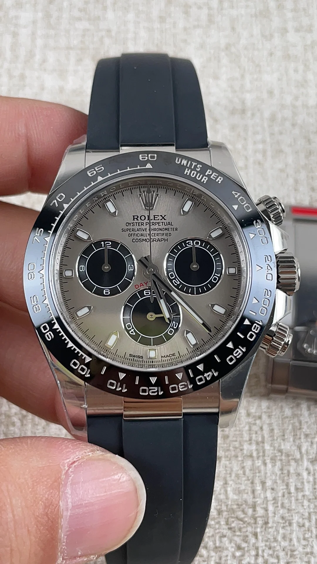 Rolex Grey Dial — photographed off the sweep