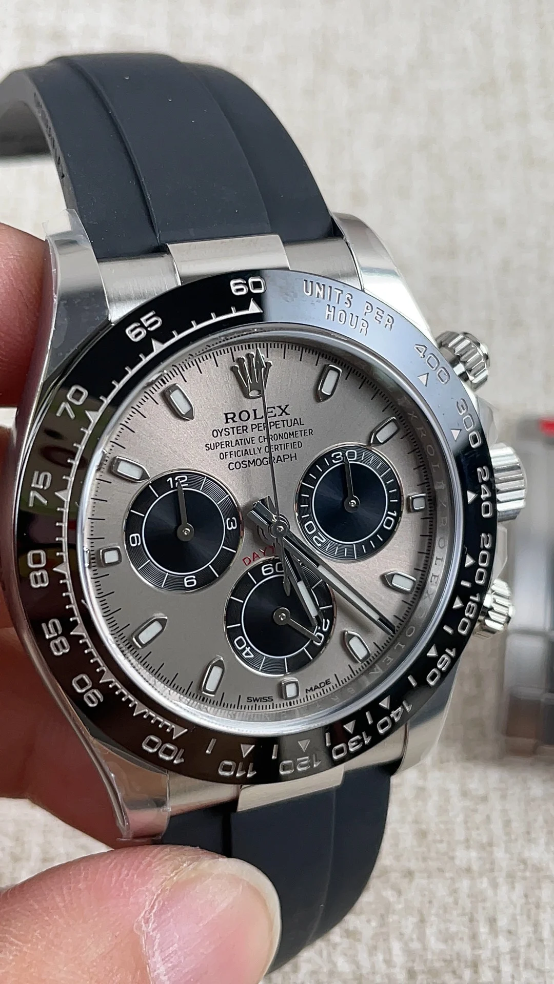 Rolex Grey Dial — photographed off the sweep