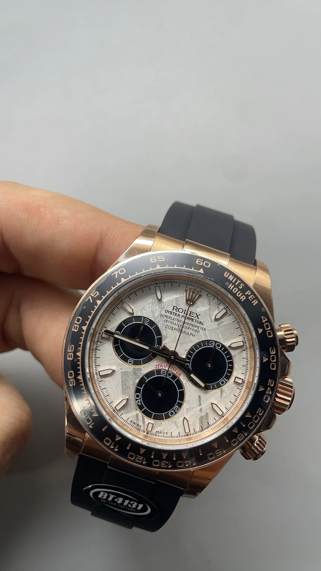 Rolex Meteorite Rose Gold — photographed off the sweep