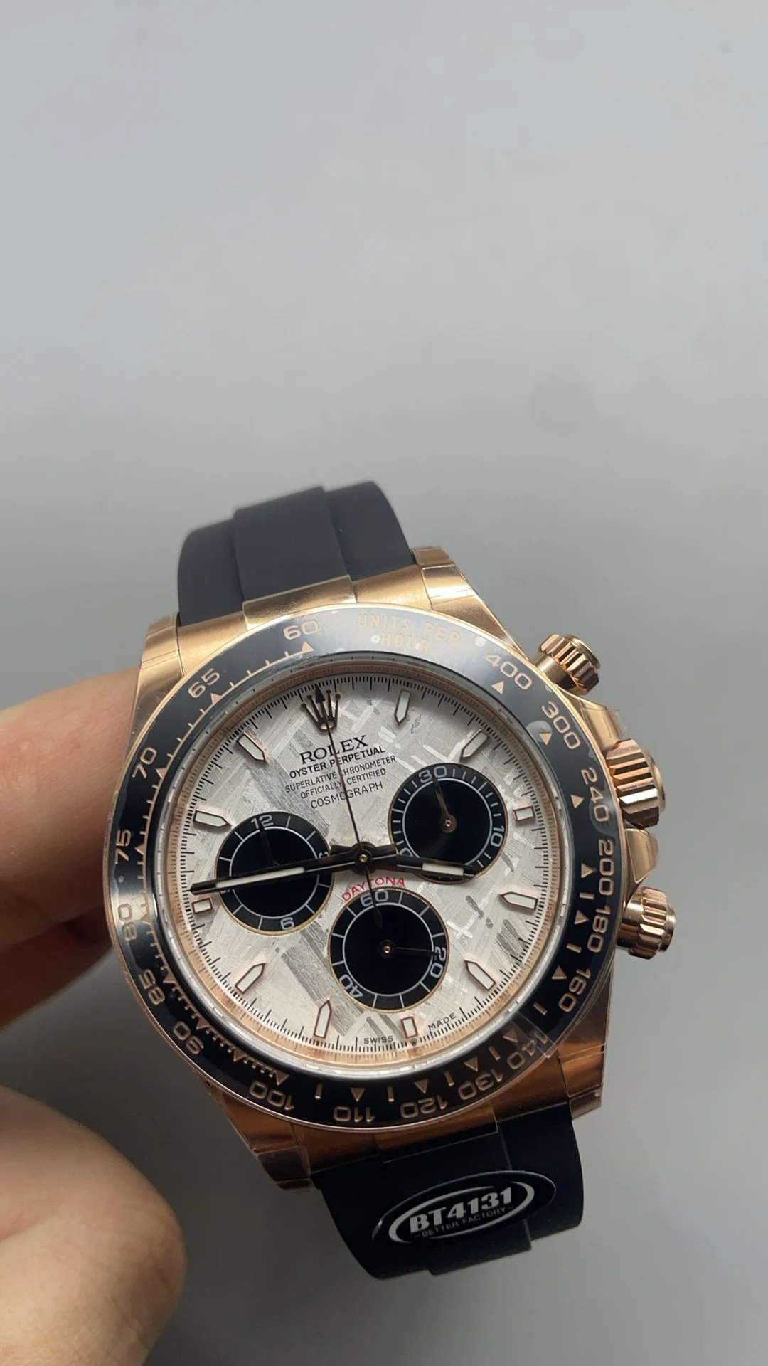 Rolex Meteorite Rose Gold — photographed off the sweep