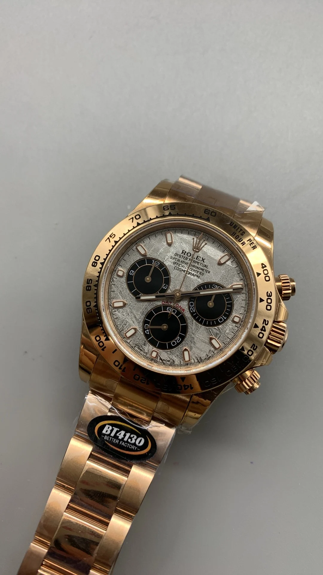 Rolex Meteorite Rose Gold — photographed off the sweep