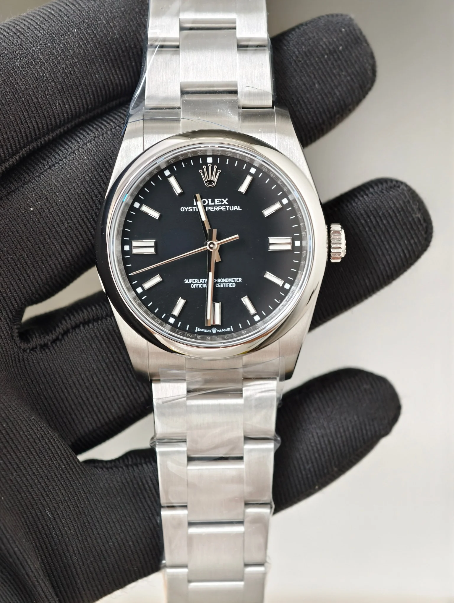 Rolex Oyster Perpetual Black Dial 36mm — photographed off the sweep