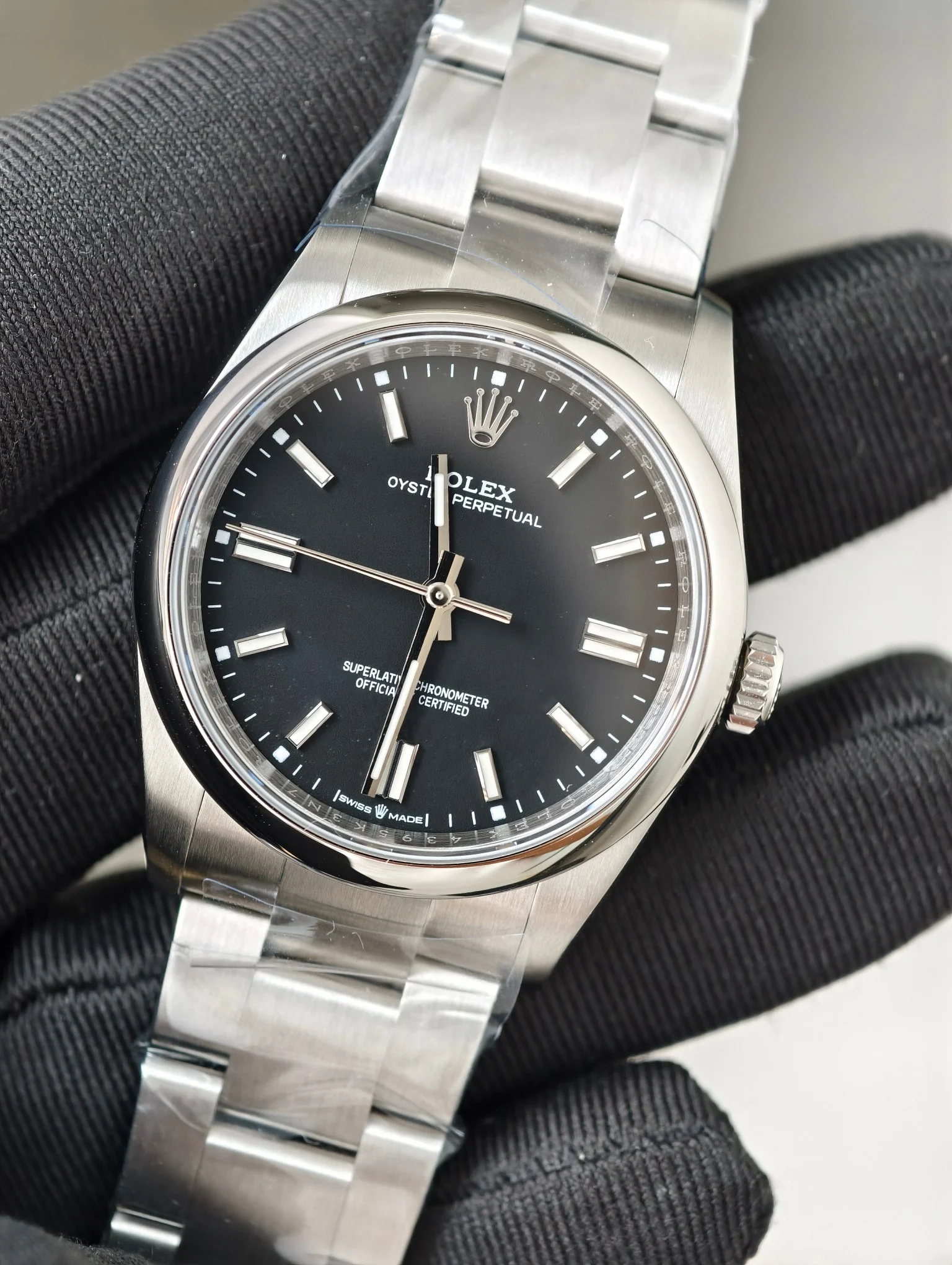 Rolex Oyster Perpetual Black Dial 36mm — photographed off the sweep