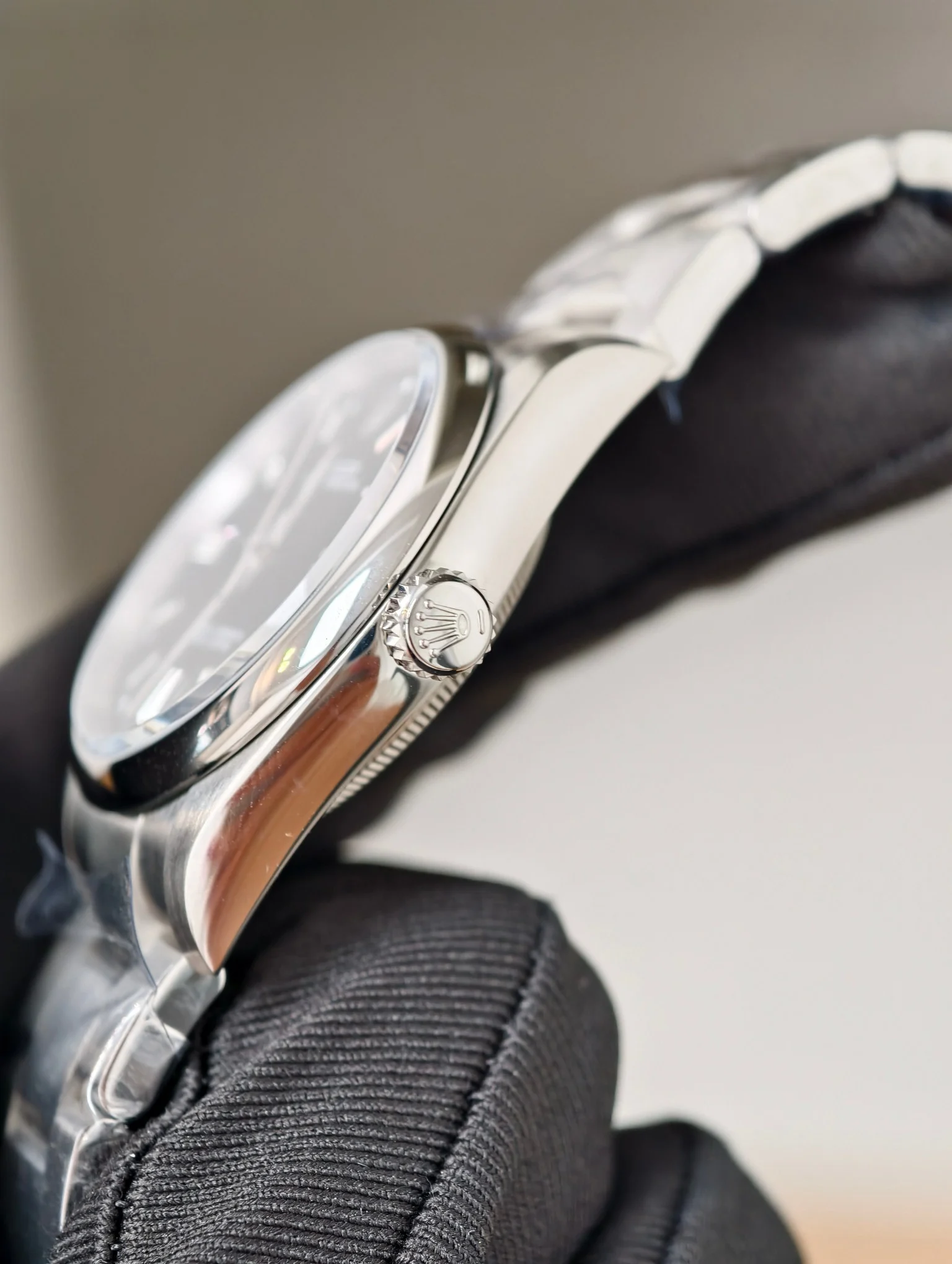 Rolex Oyster Perpetual Black Dial 36mm — photographed off the sweep