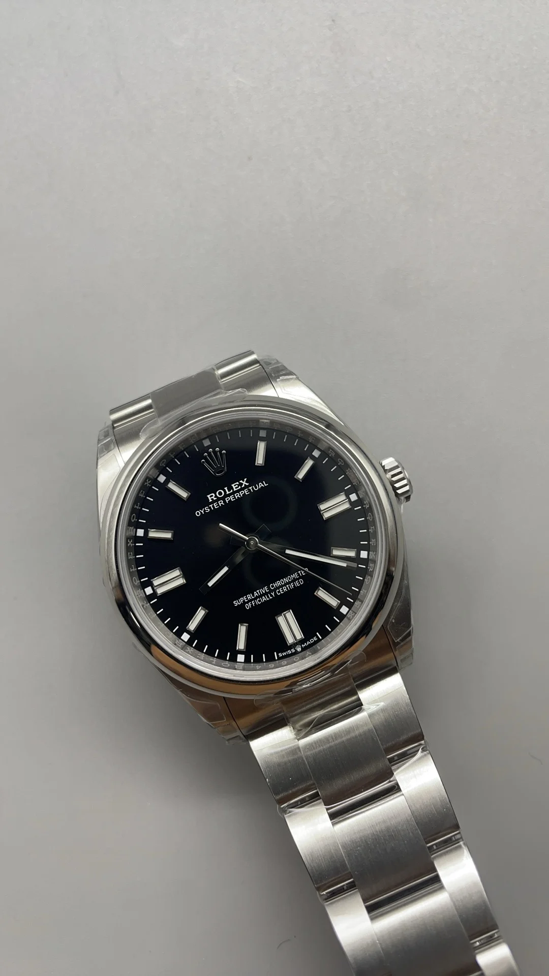 Rolex Oyster Perpetual Black Dial 36mm — photographed off the sweep