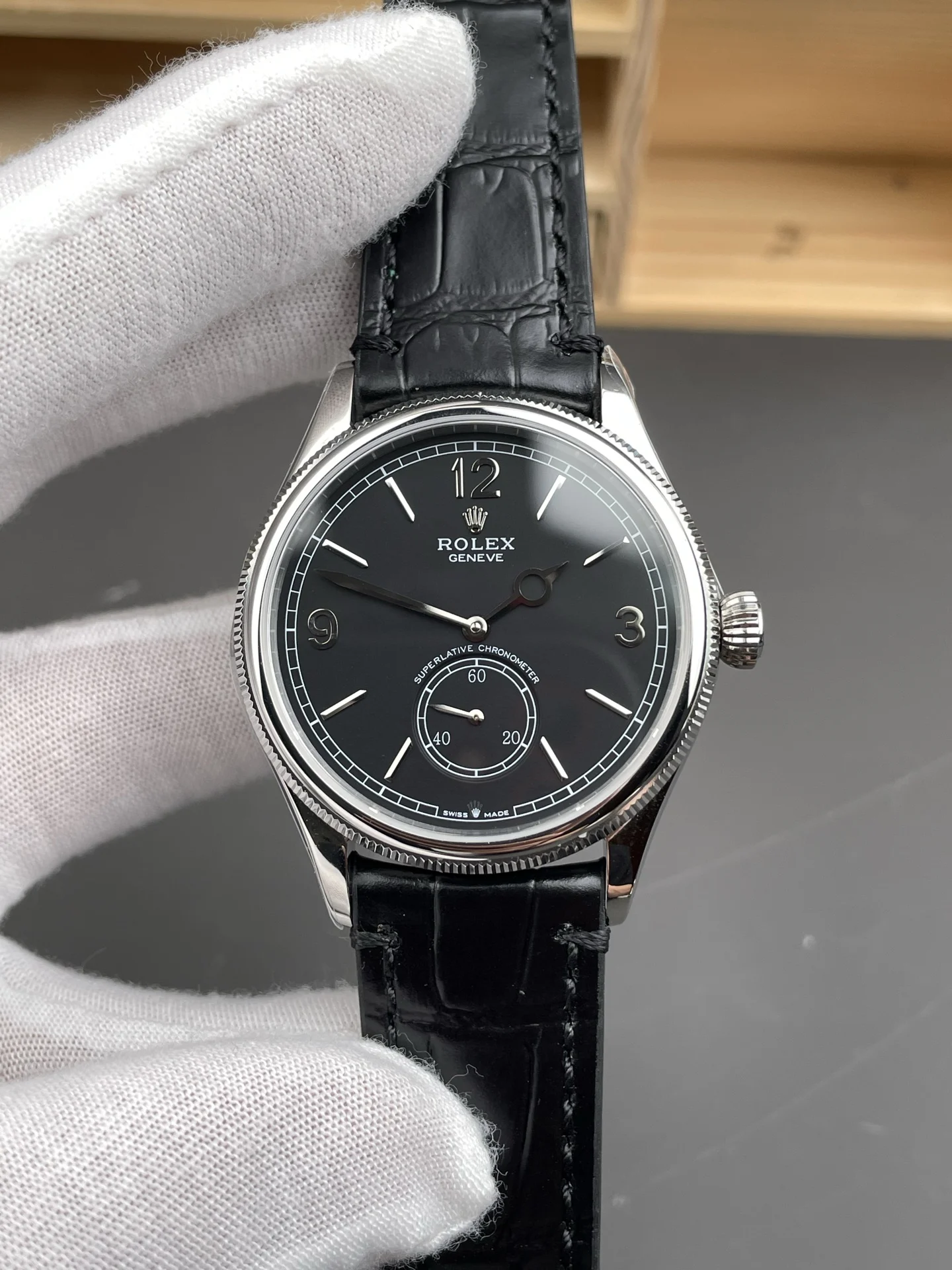 Rolex Oyster Perpetual Black Dial 39mm — photographed off the sweep