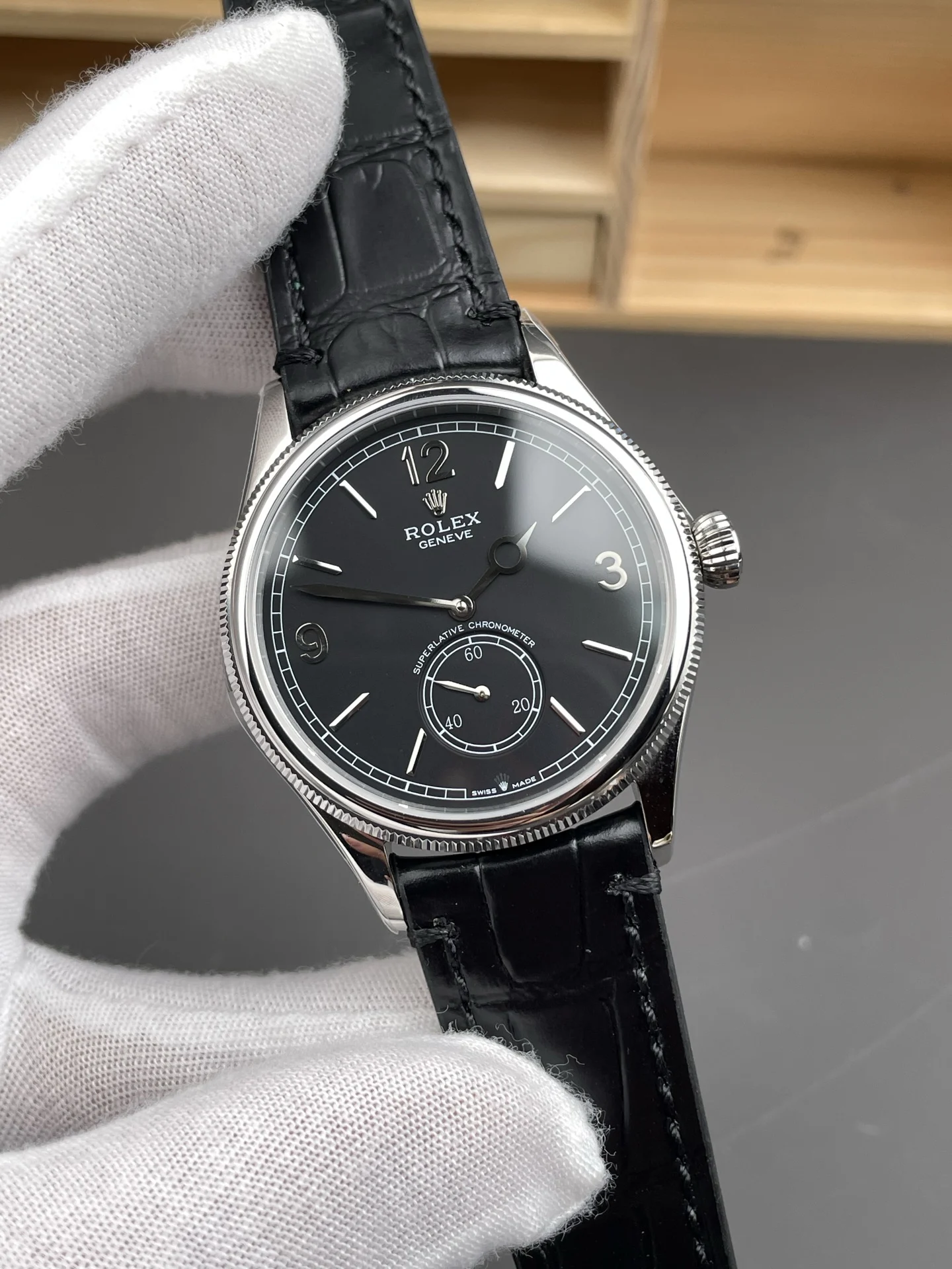 Rolex Oyster Perpetual Black Dial 39mm — photographed off the sweep