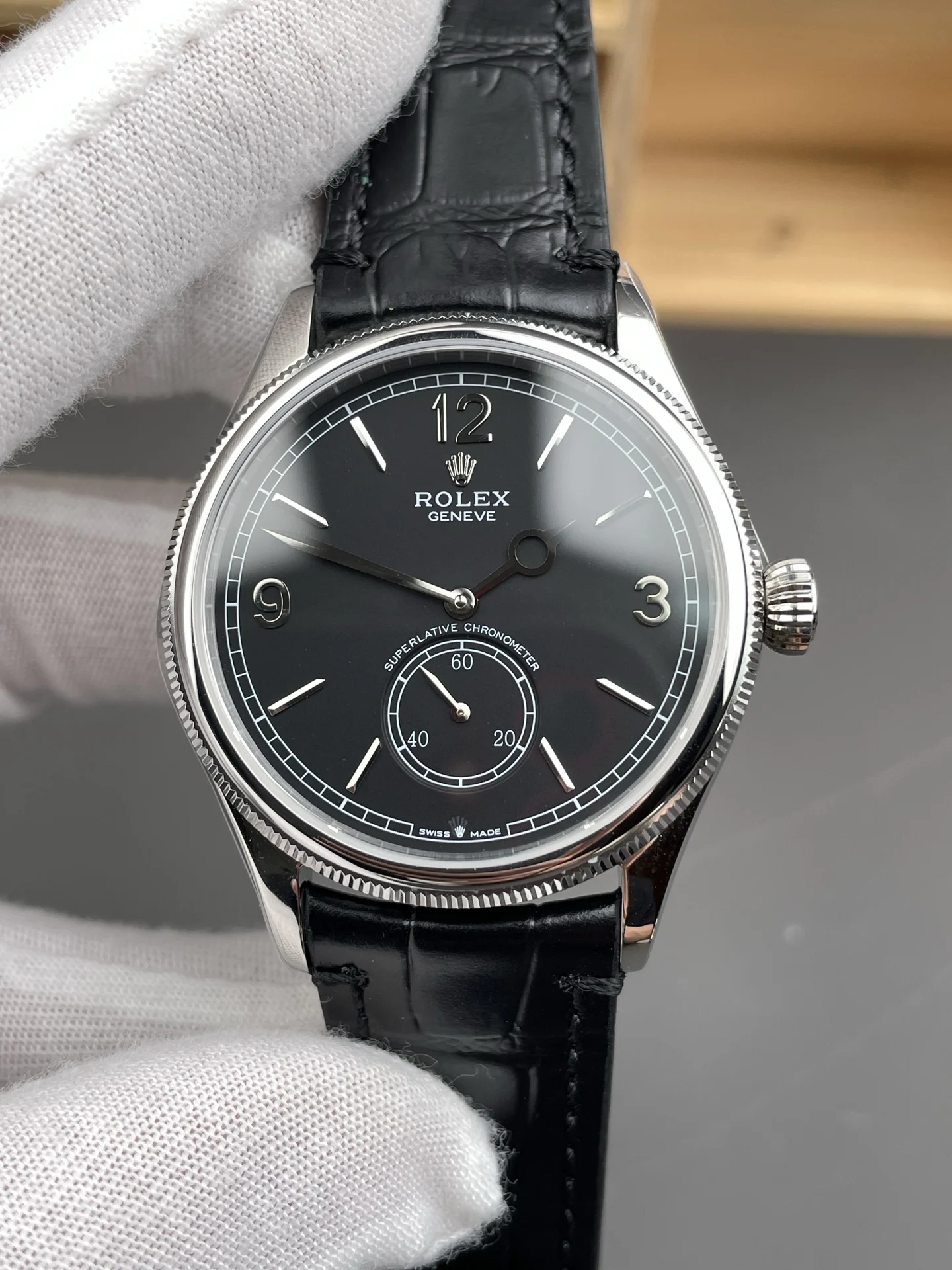 Rolex Oyster Perpetual Black Dial 39mm — photographed off the sweep