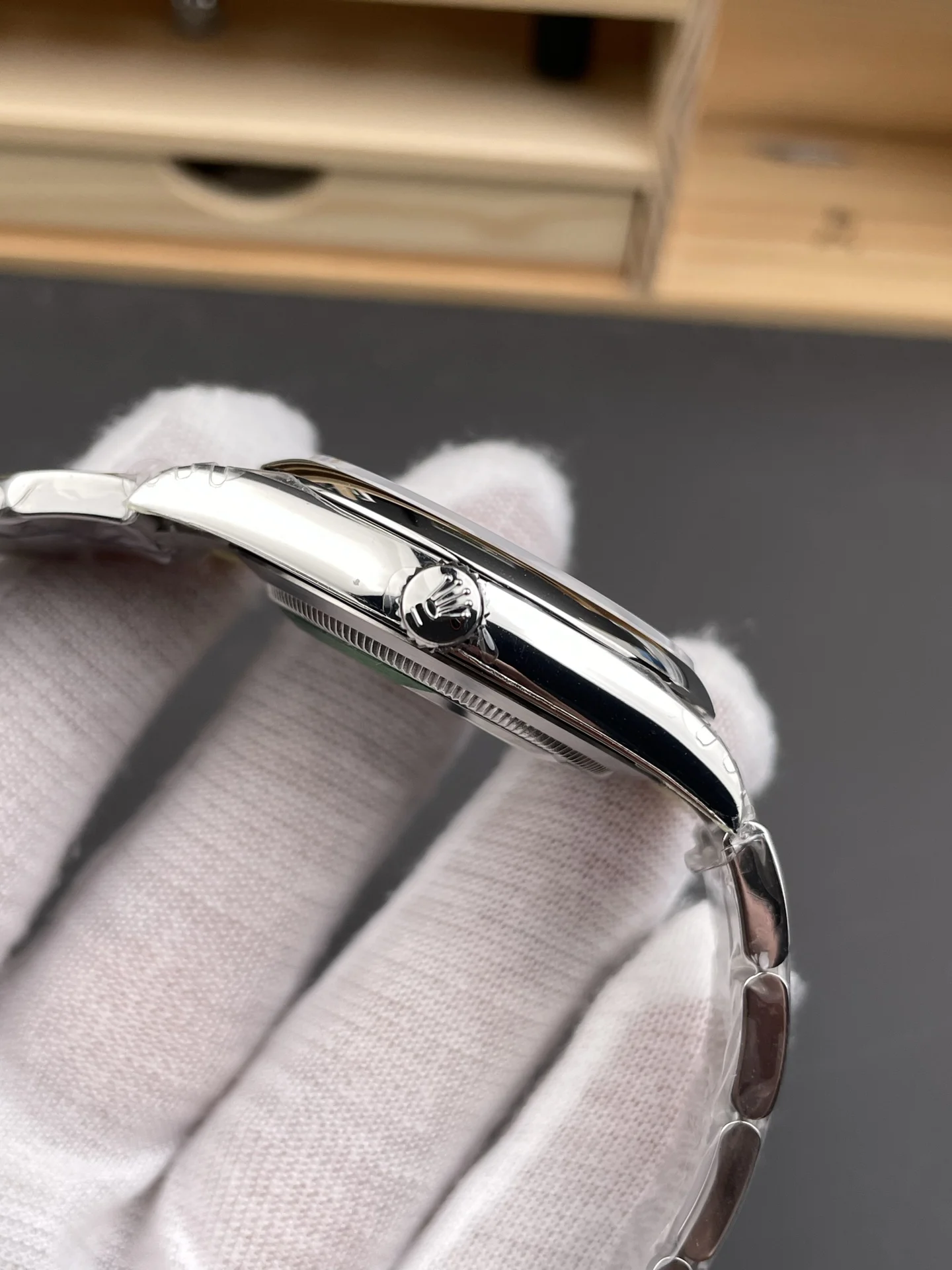 Rolex Oyster Perpetual Black Dial 41mm — photographed off the sweep
