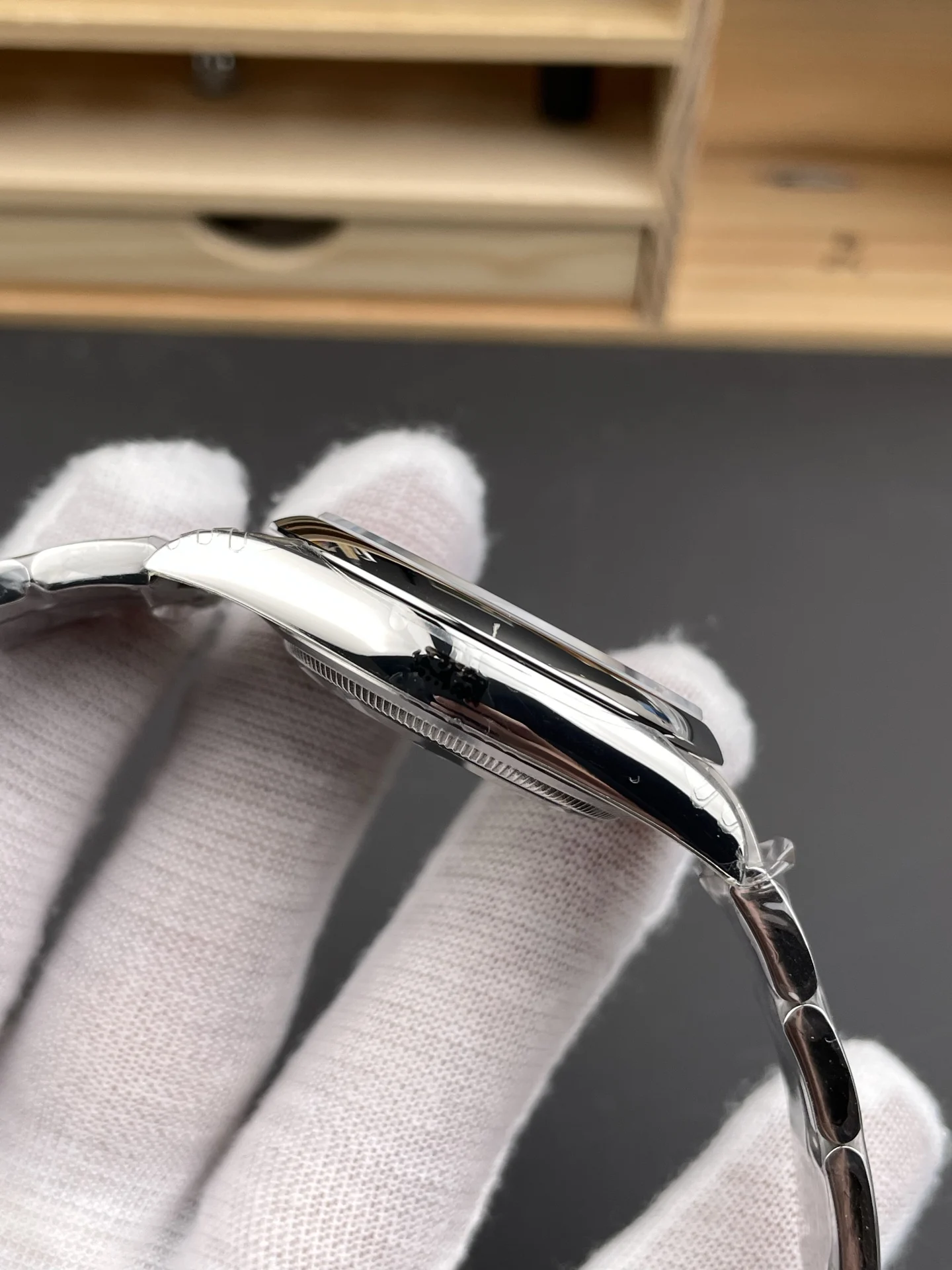 Rolex Oyster Perpetual Black Dial 41mm — photographed off the sweep