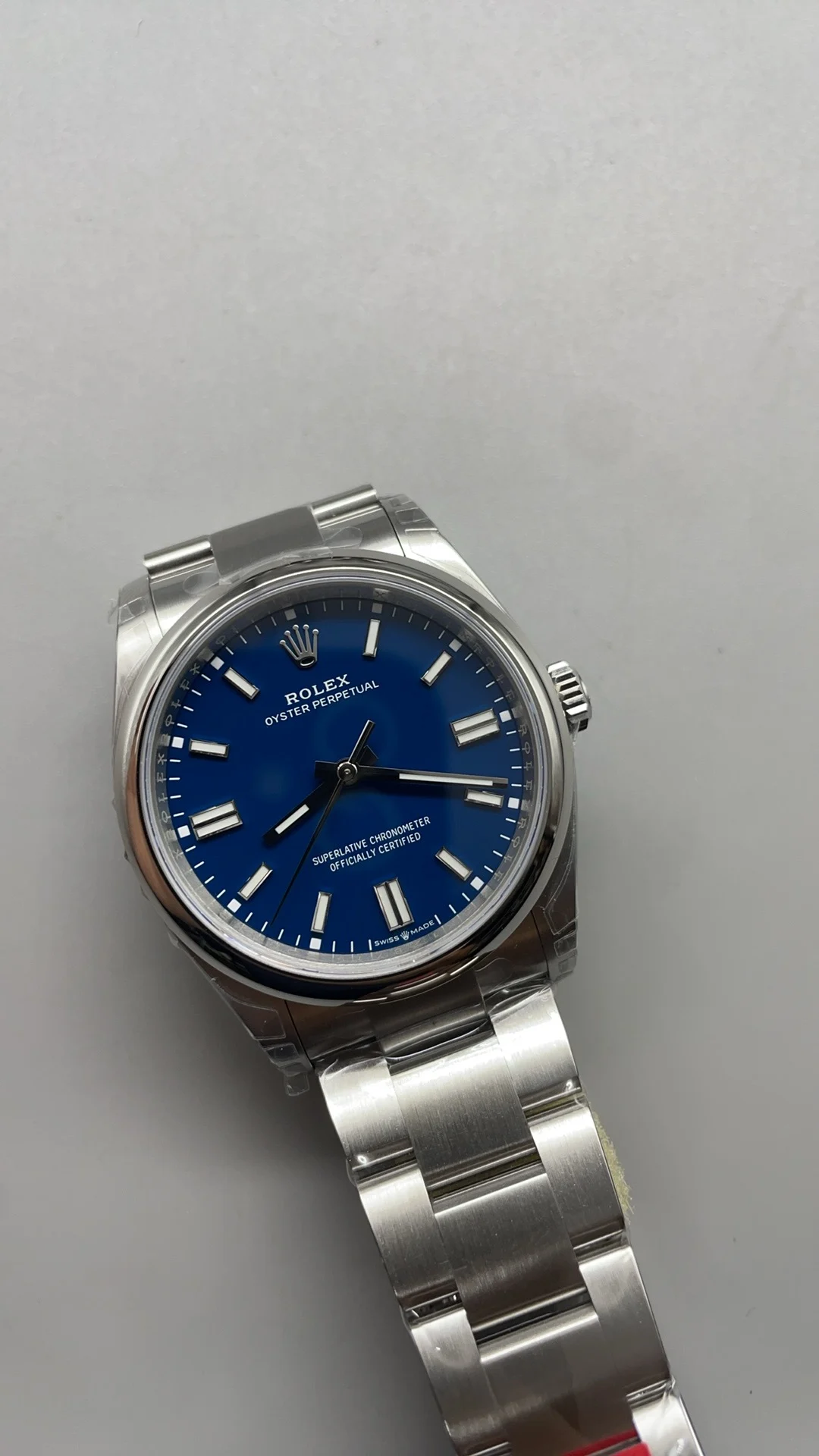 Rolex Oyster Perpetual Blue Dial 36mm — photographed off the sweep