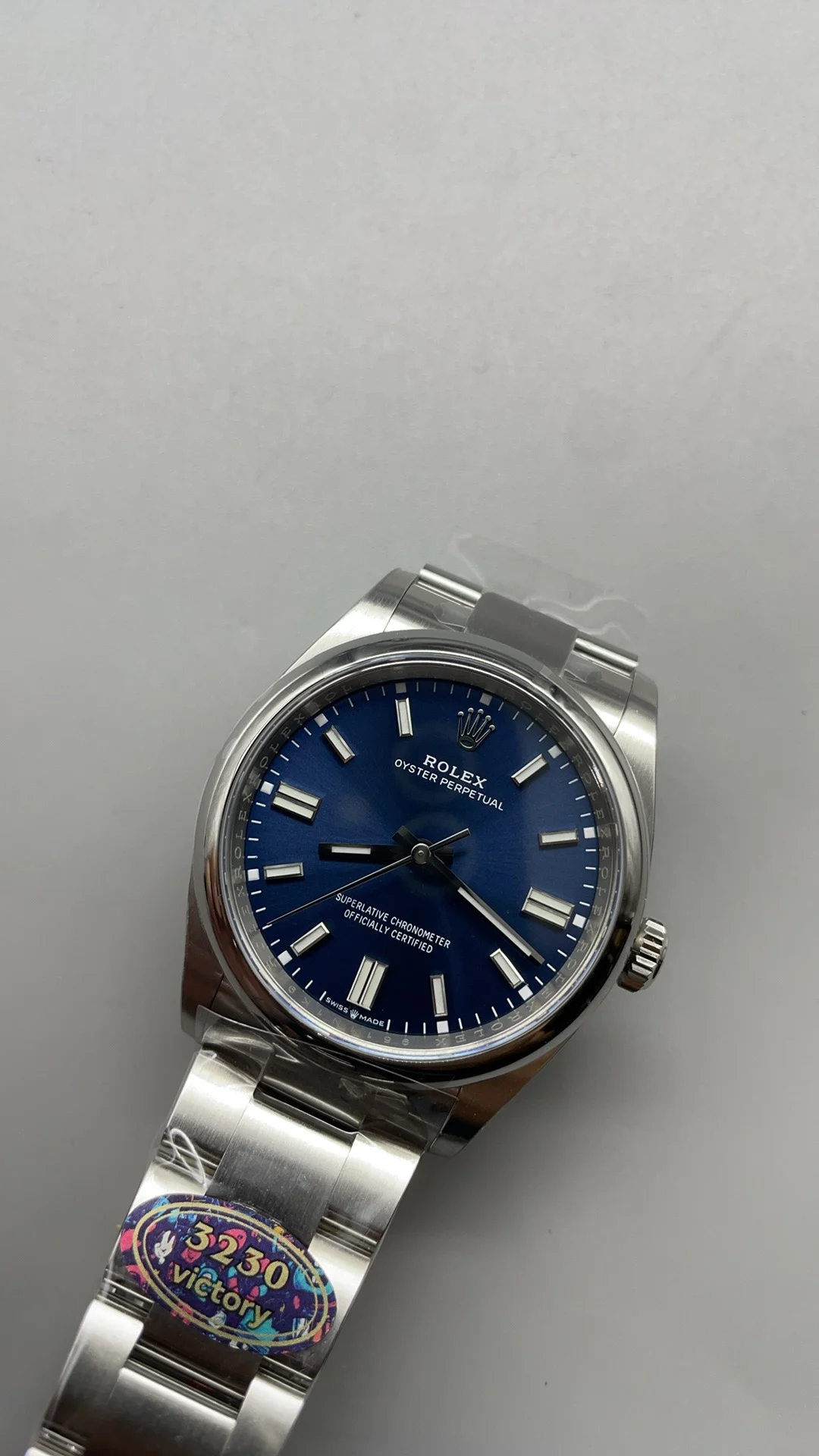 Rolex Oyster Perpetual Blue Dial 36mm — photographed off the sweep