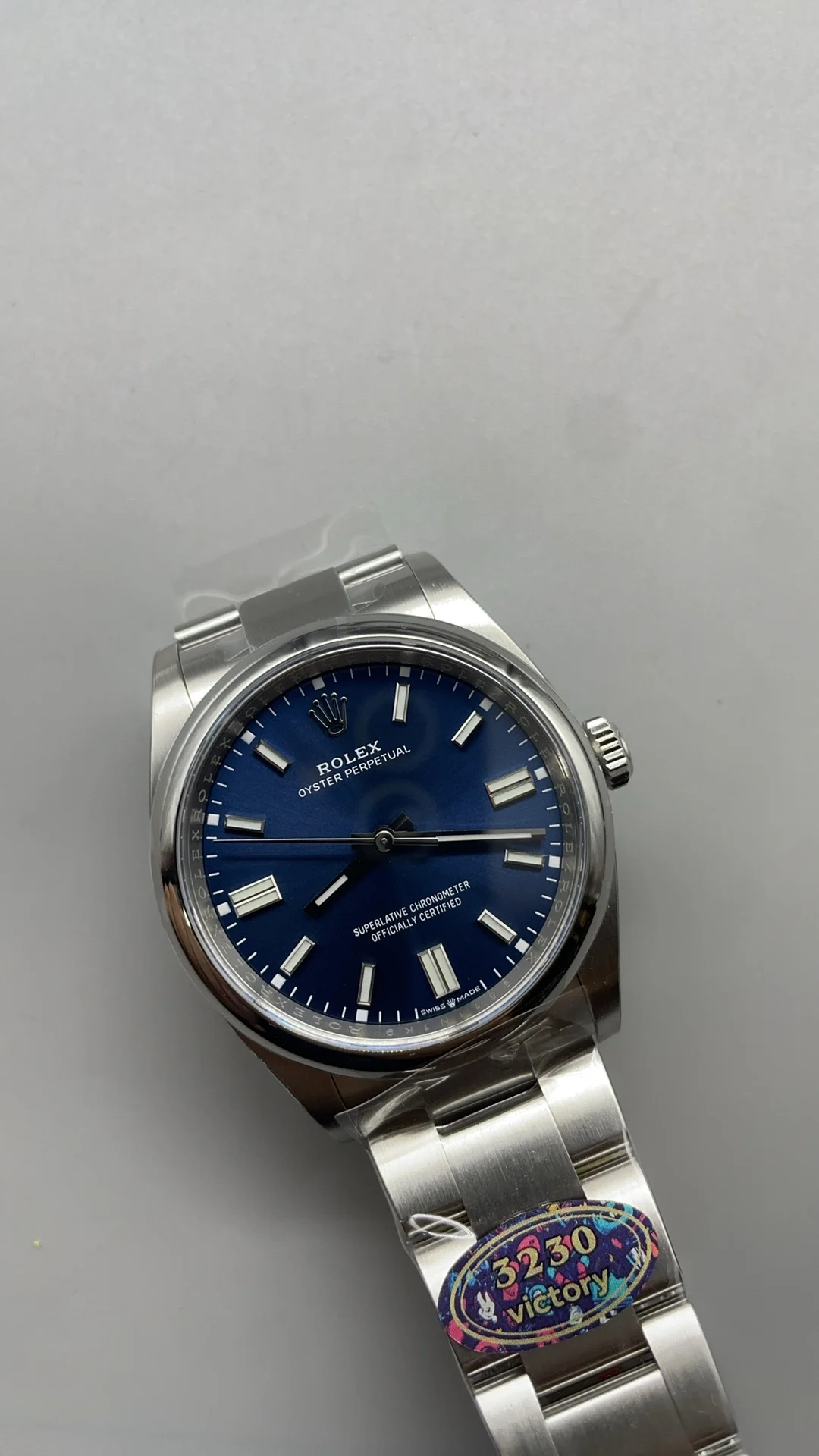 Rolex Oyster Perpetual Blue Dial 36mm — photographed off the sweep