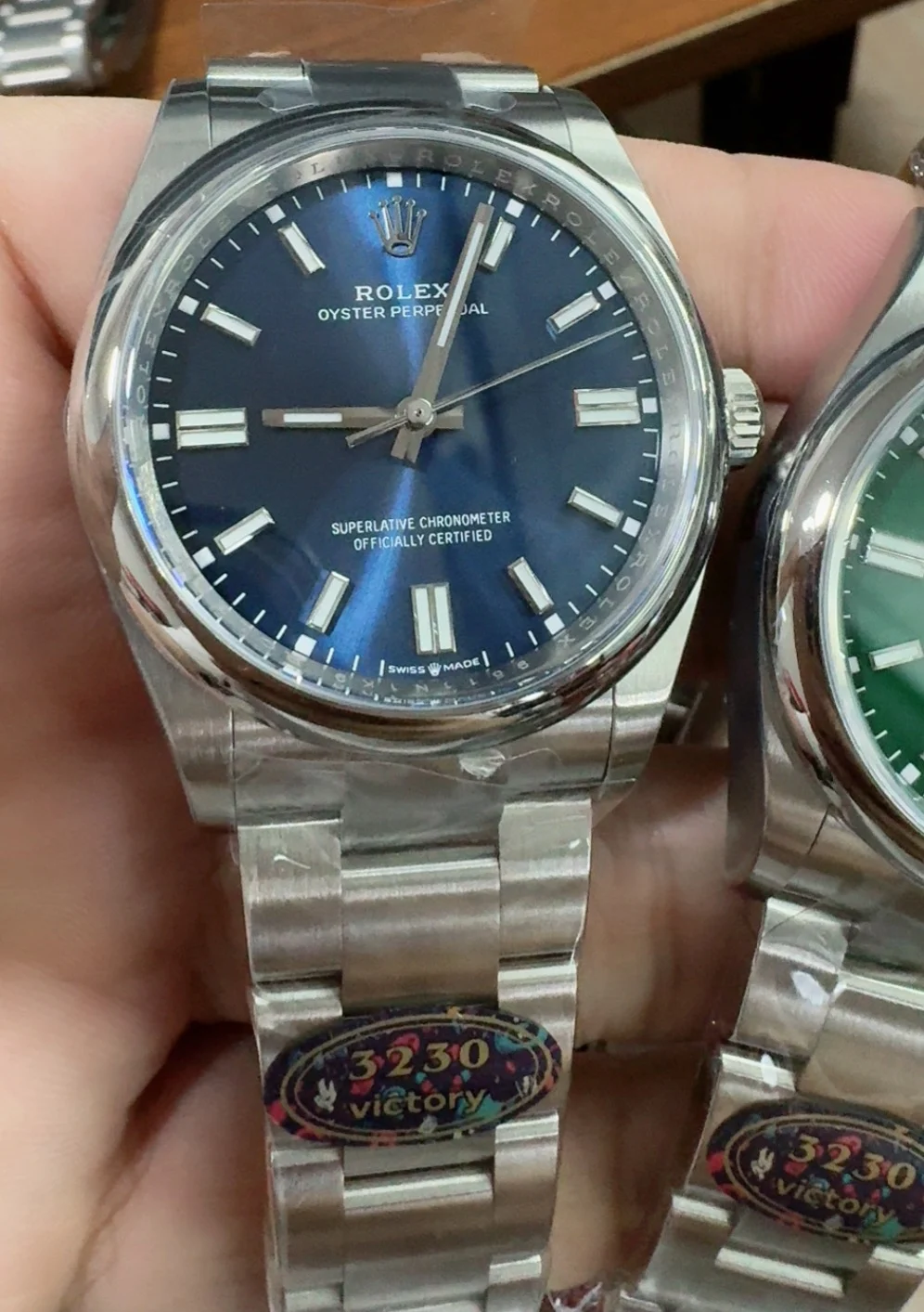 Rolex Oyster Perpetual Blue Dial 36mm — photographed off the sweep