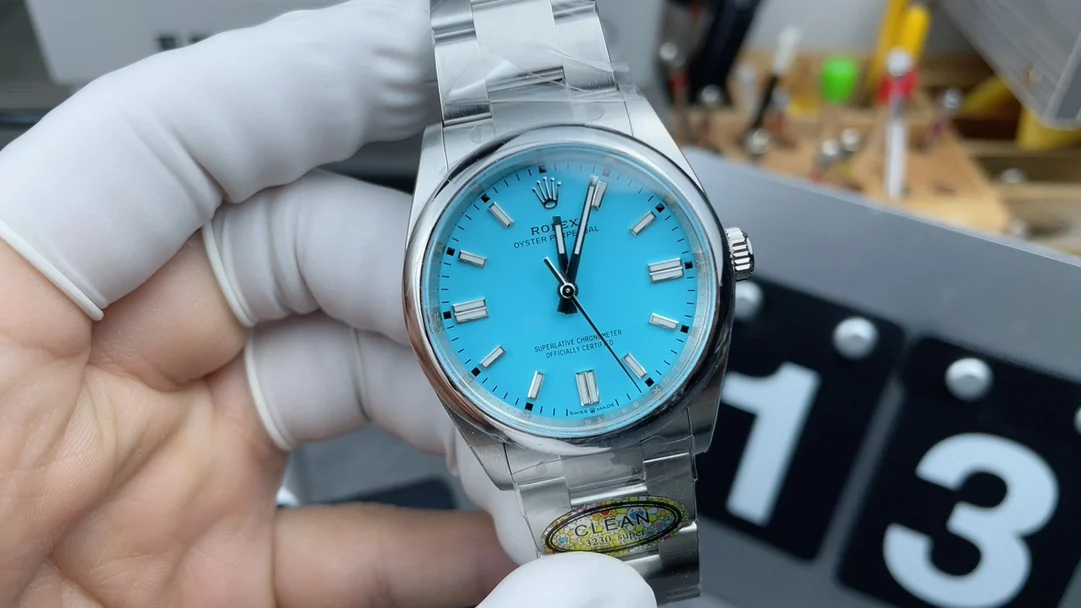 Rolex Oyster Perpetual Blue Dial 36mm — photographed off the sweep