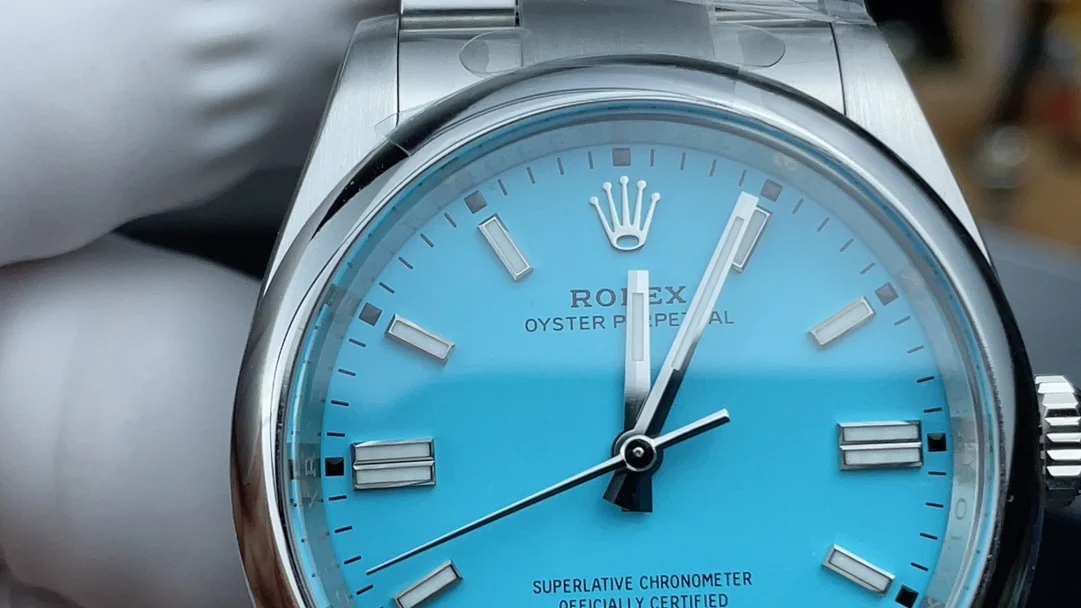 Rolex Oyster Perpetual Blue Dial 36mm — photographed off the sweep