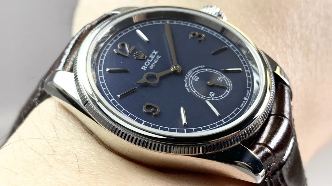 Rolex Oyster Perpetual Blue Dial 39mm — photographed off the sweep