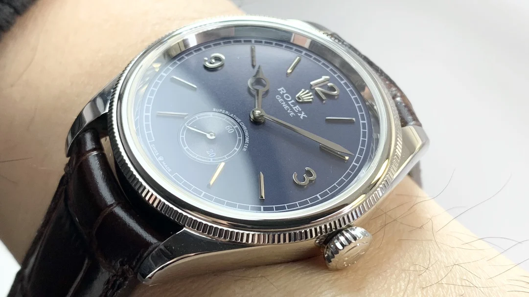 Rolex Oyster Perpetual Blue Dial 39mm — photographed off the sweep