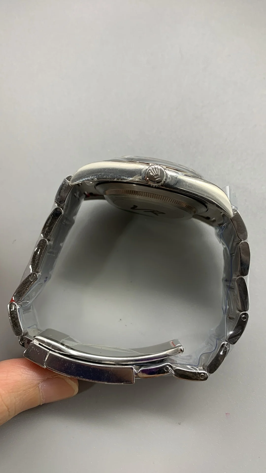 Rolex Oyster Perpetual Grey Dial 39mm — photographed off the sweep