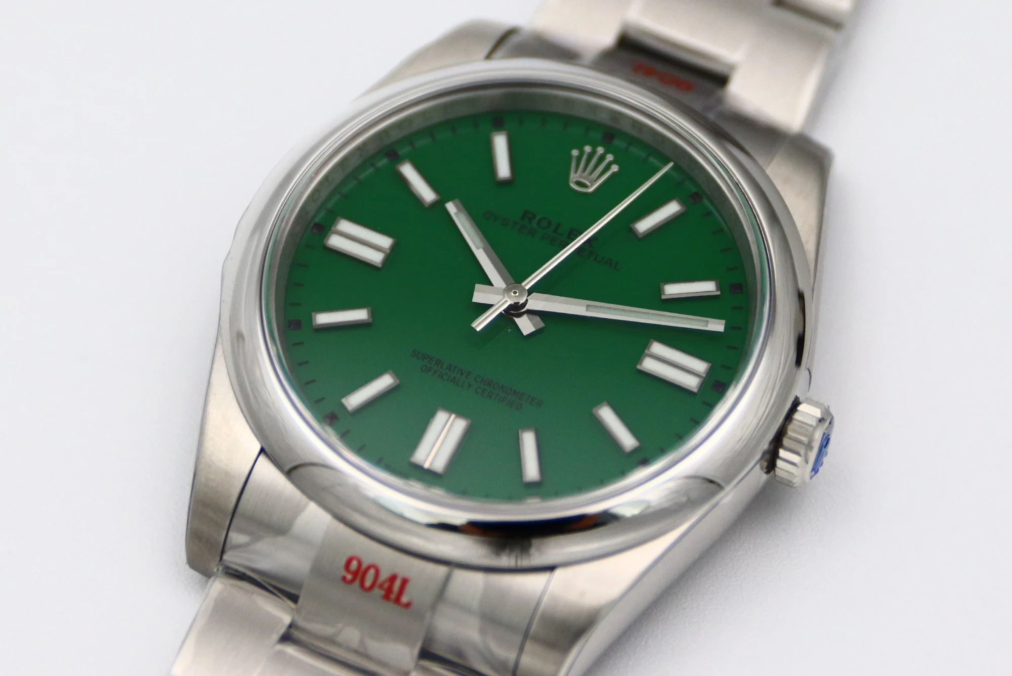 Rolex Oyster Perpetual Ice Blue Steel Blue Dial 41mm — photographed off the sweep