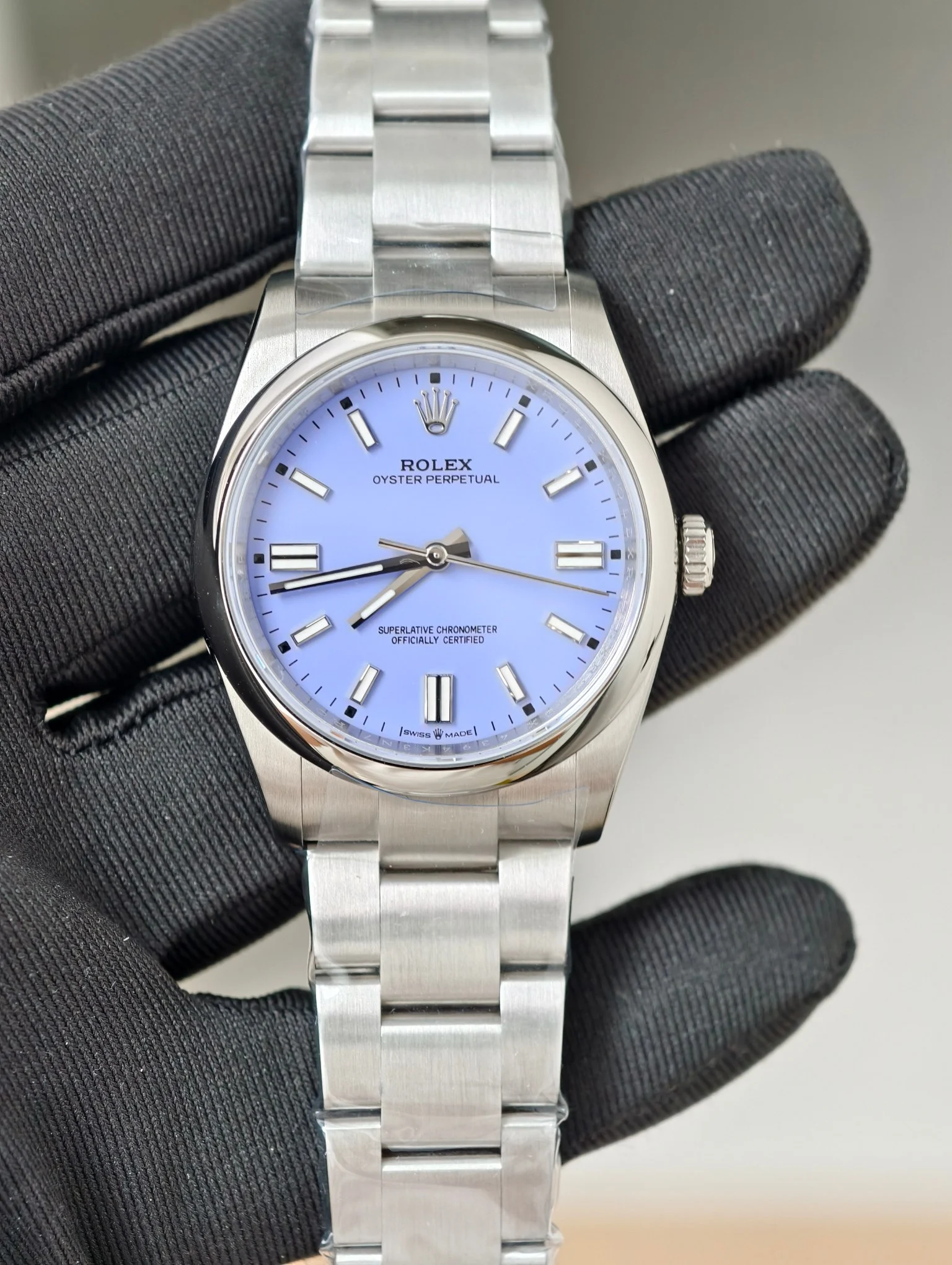 Rolex Oyster Perpetual Purple Dial 36mm — photographed off the sweep