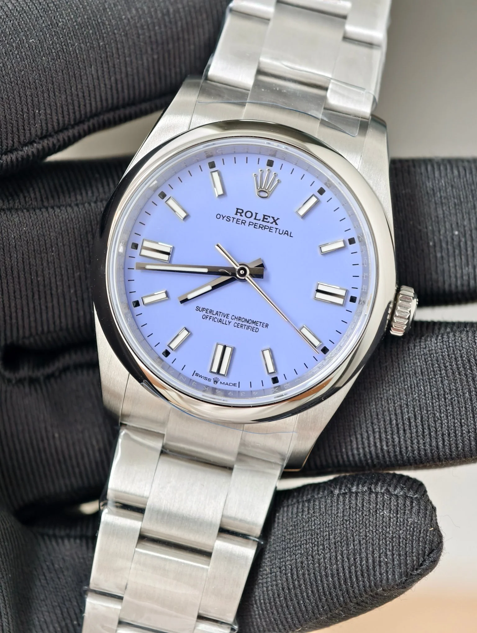 Rolex Oyster Perpetual Purple Dial 36mm — photographed off the sweep