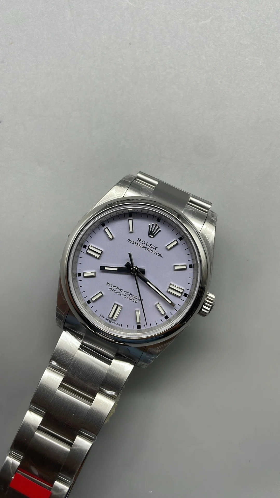 Rolex Oyster Perpetual Purple Dial 36mm — photographed off the sweep