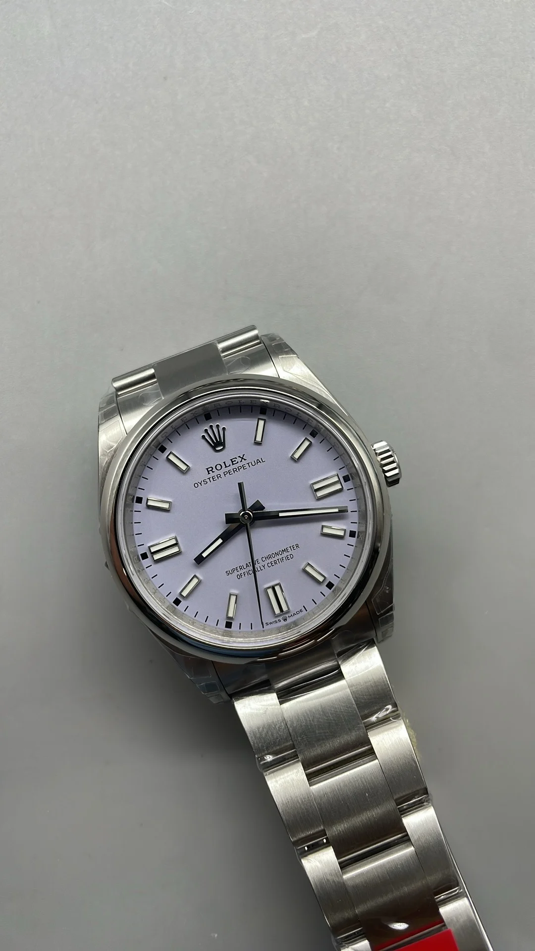 Rolex Oyster Perpetual Purple Dial 36mm — photographed off the sweep
