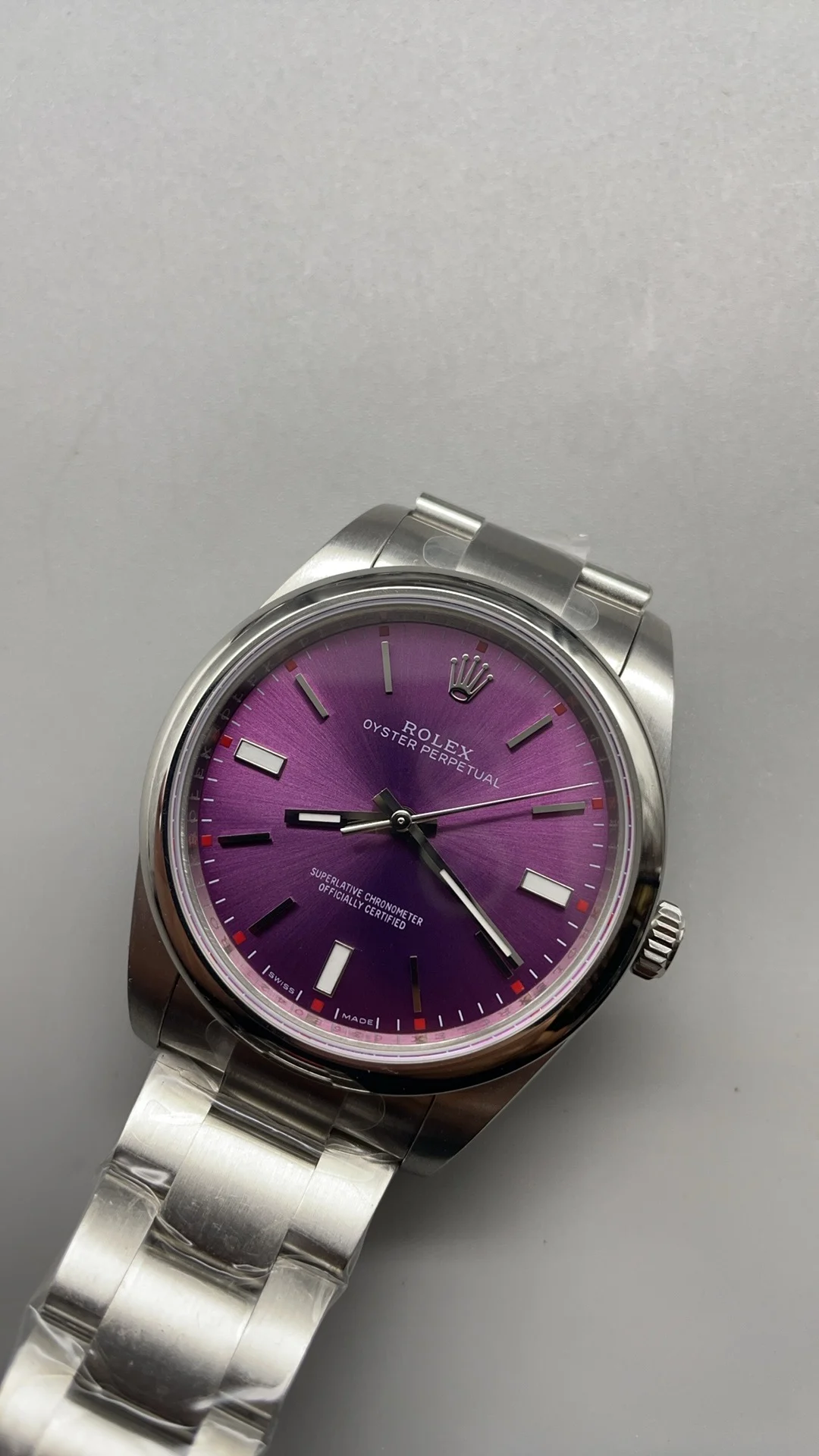 Rolex Oyster Perpetual Purple Dial 39mm β photographed off the sweep