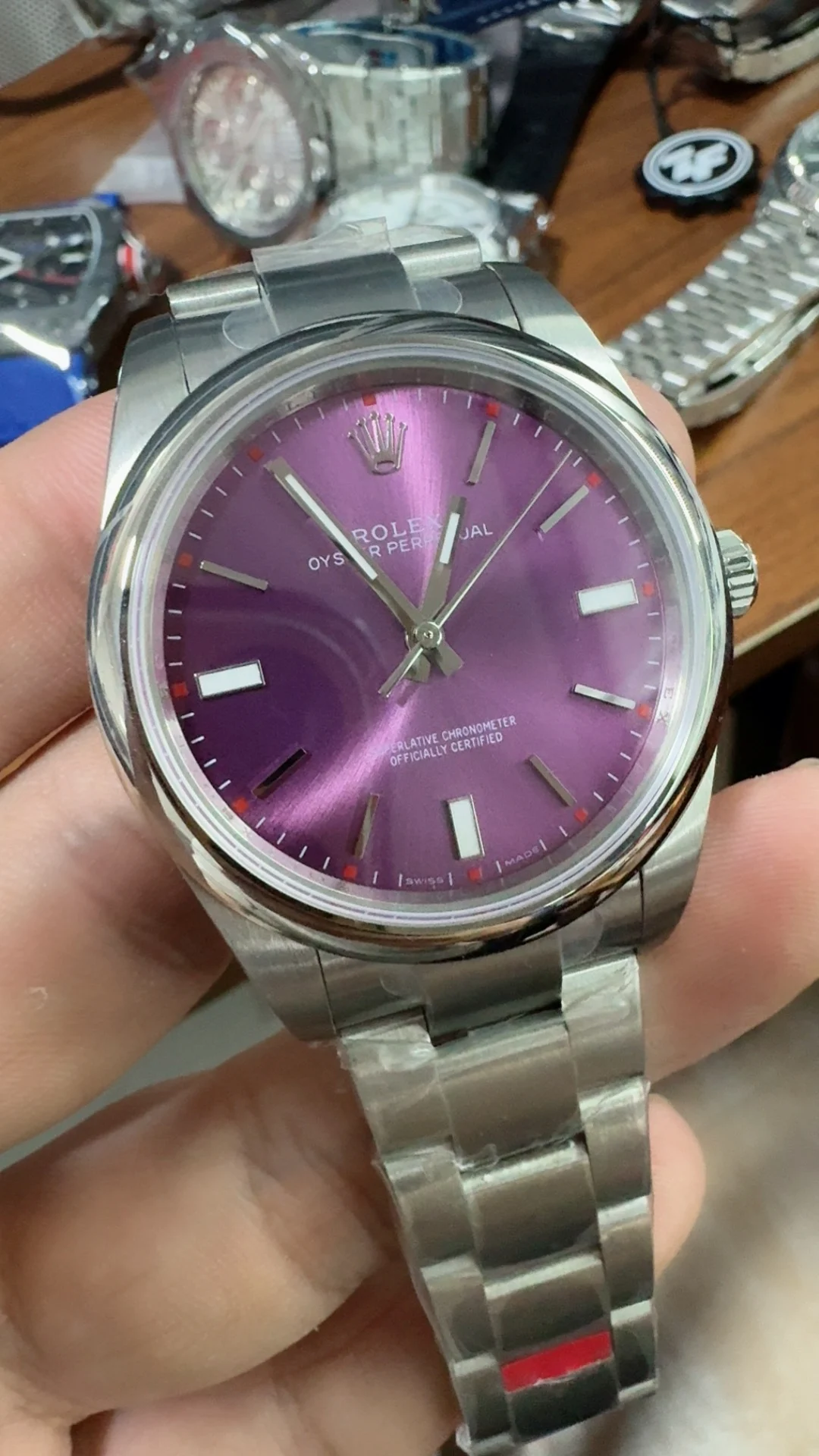 Rolex Oyster Perpetual Purple Dial 39mm β photographed off the sweep