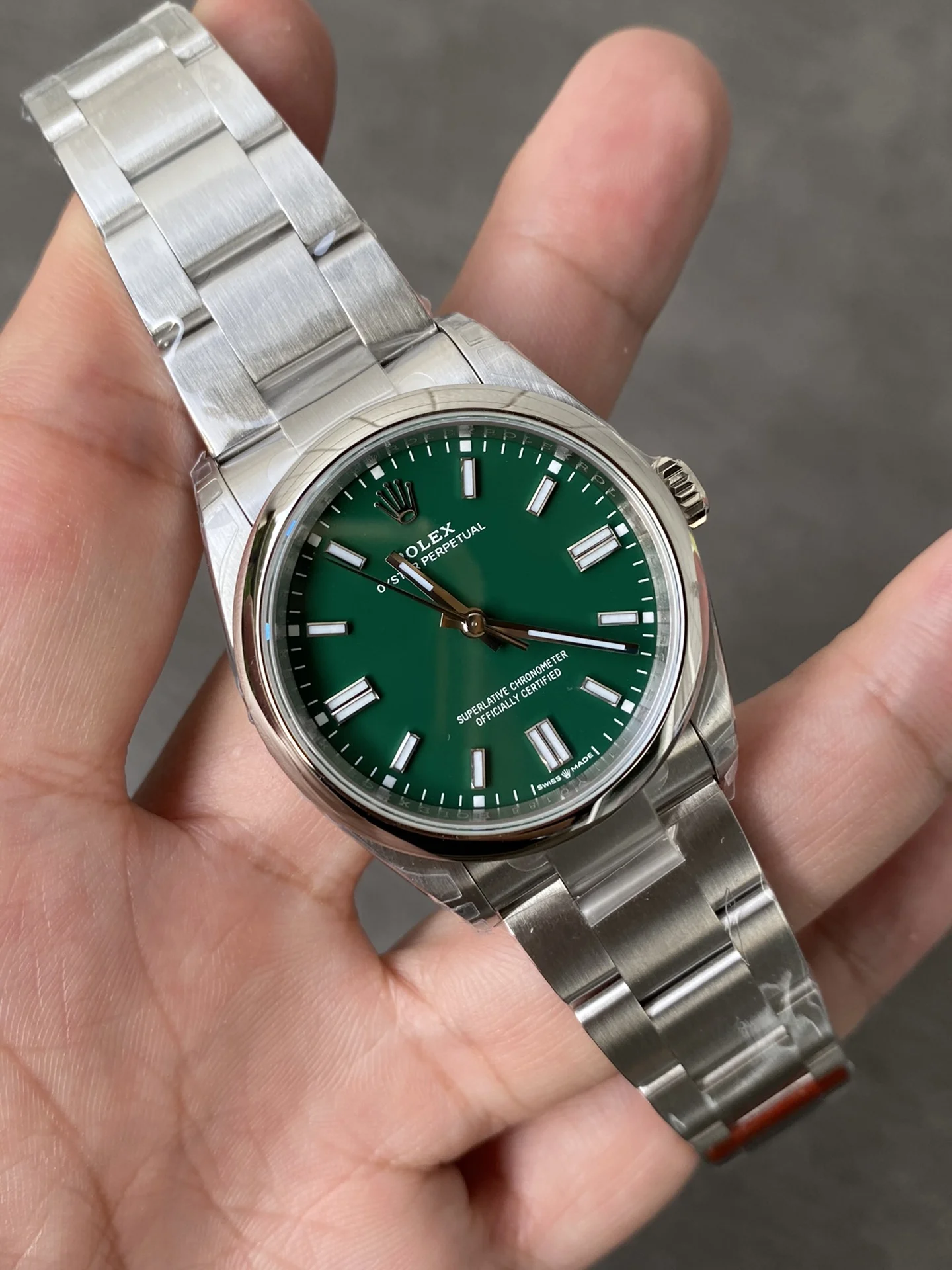 Rolex Oyster Perpetual Steel — photographed off the sweep