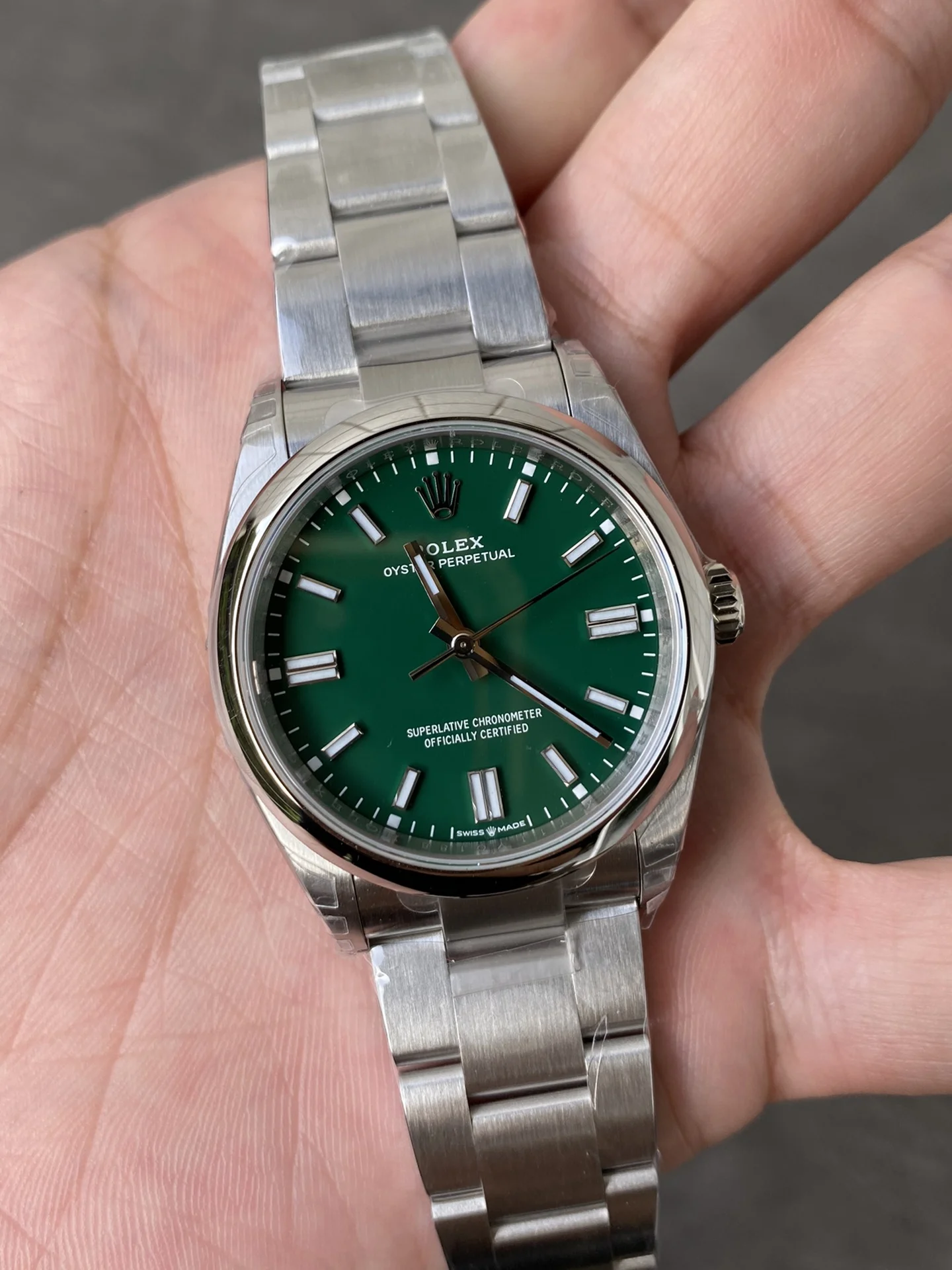 Rolex Oyster Perpetual Steel — photographed off the sweep