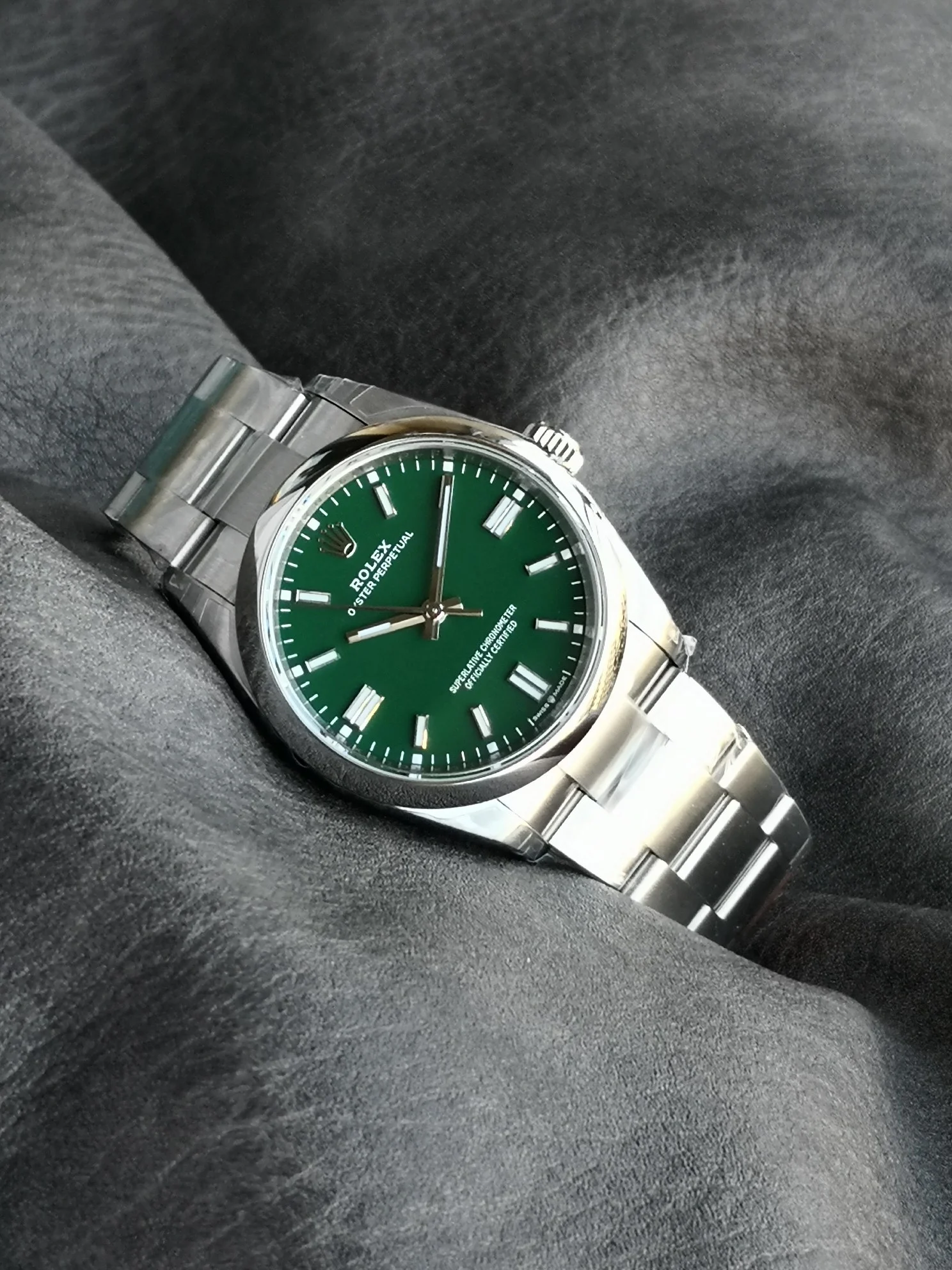 Rolex Oyster Perpetual Tiffany 126000 — photographed off the sweep
