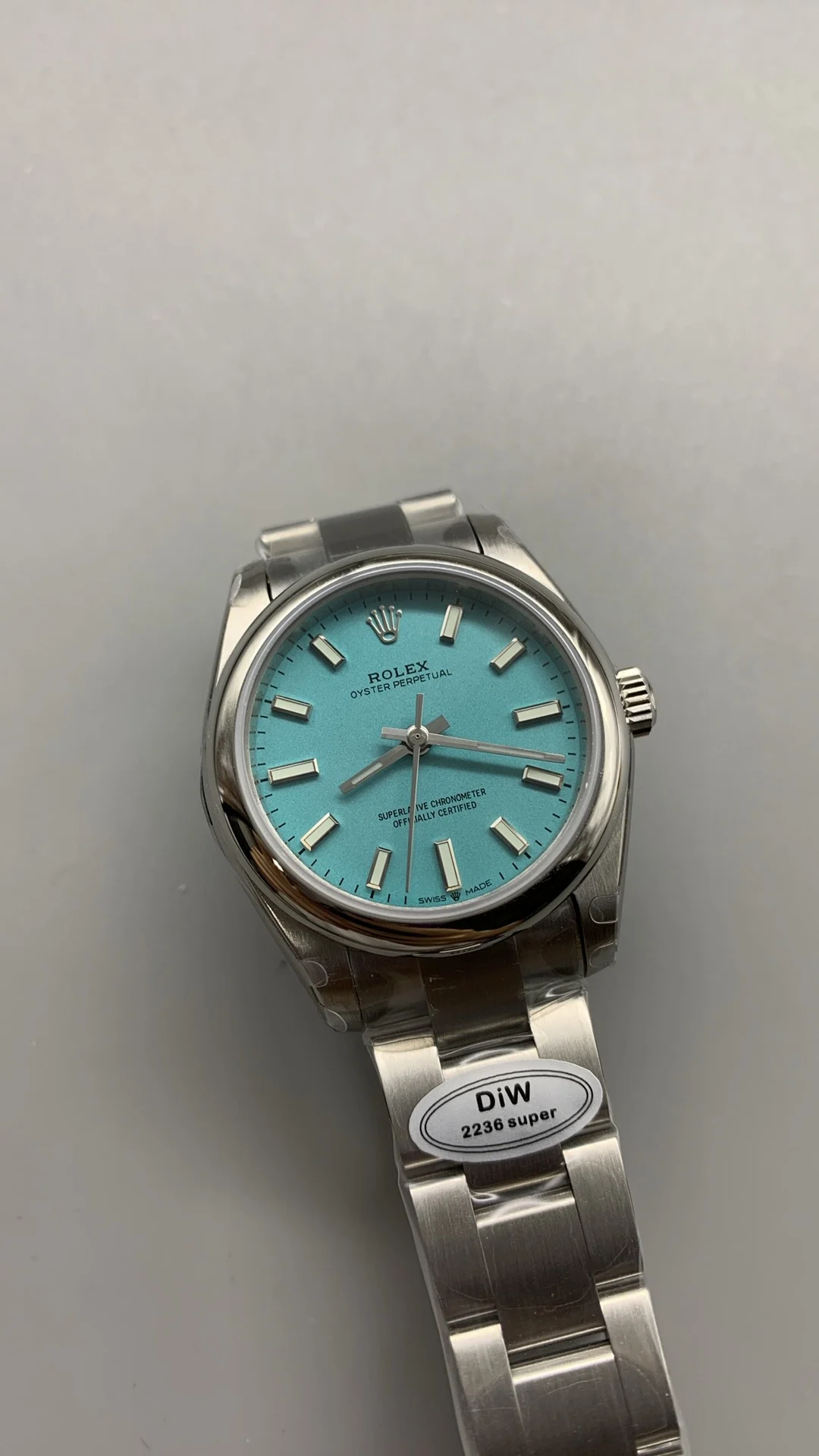 Rolex Oyster Perpetual Tiffany Blue Dial 31mm — photographed off the sweep