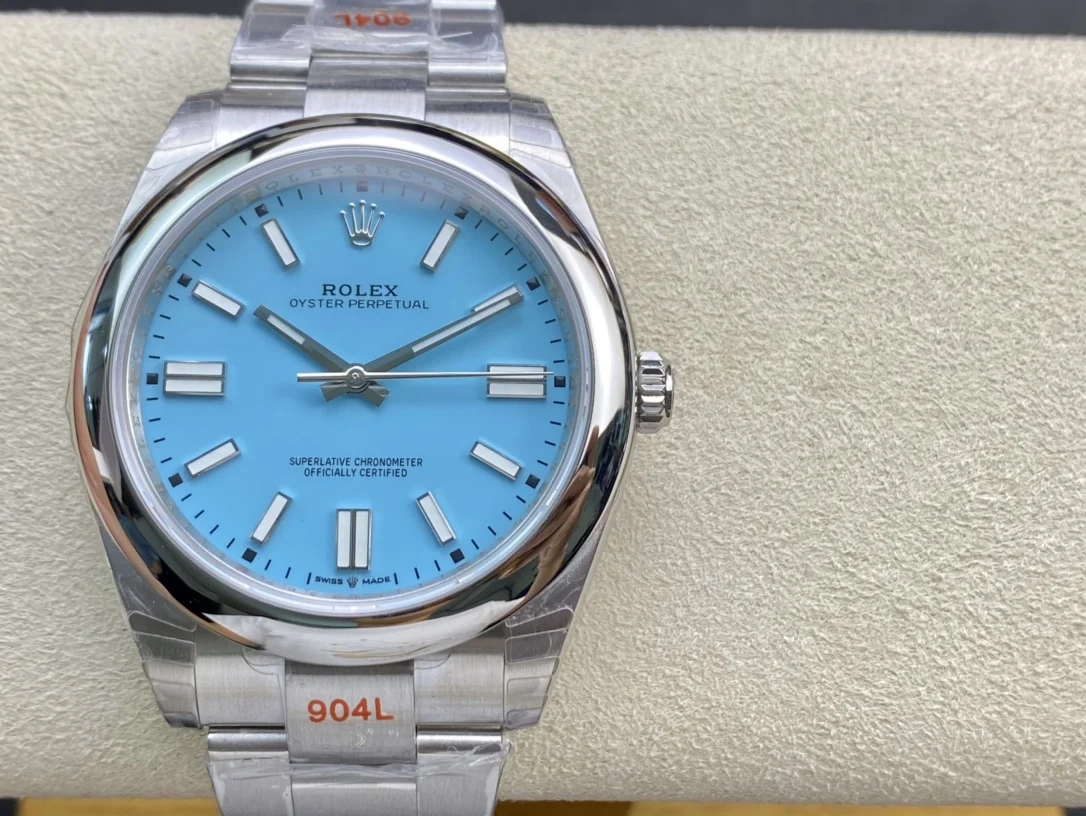 Rolex Oyster Perpetual Tiffany Steel — photographed off the sweep