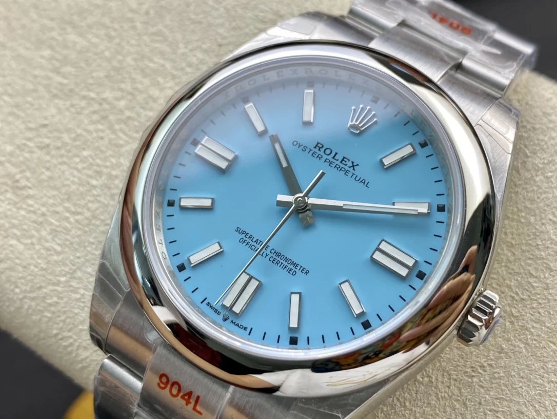 Rolex Oyster Perpetual Tiffany Steel — photographed off the sweep