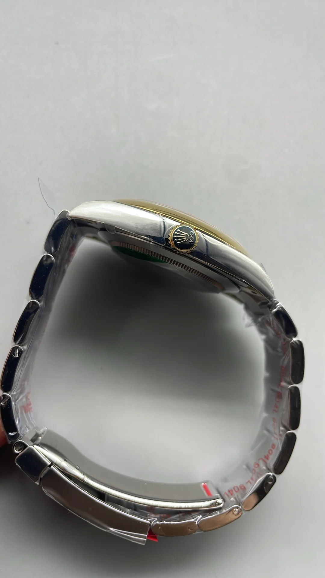Rolex Oyster Perpetual Two-Tone Grey Dial 41mm — photographed off the sweep