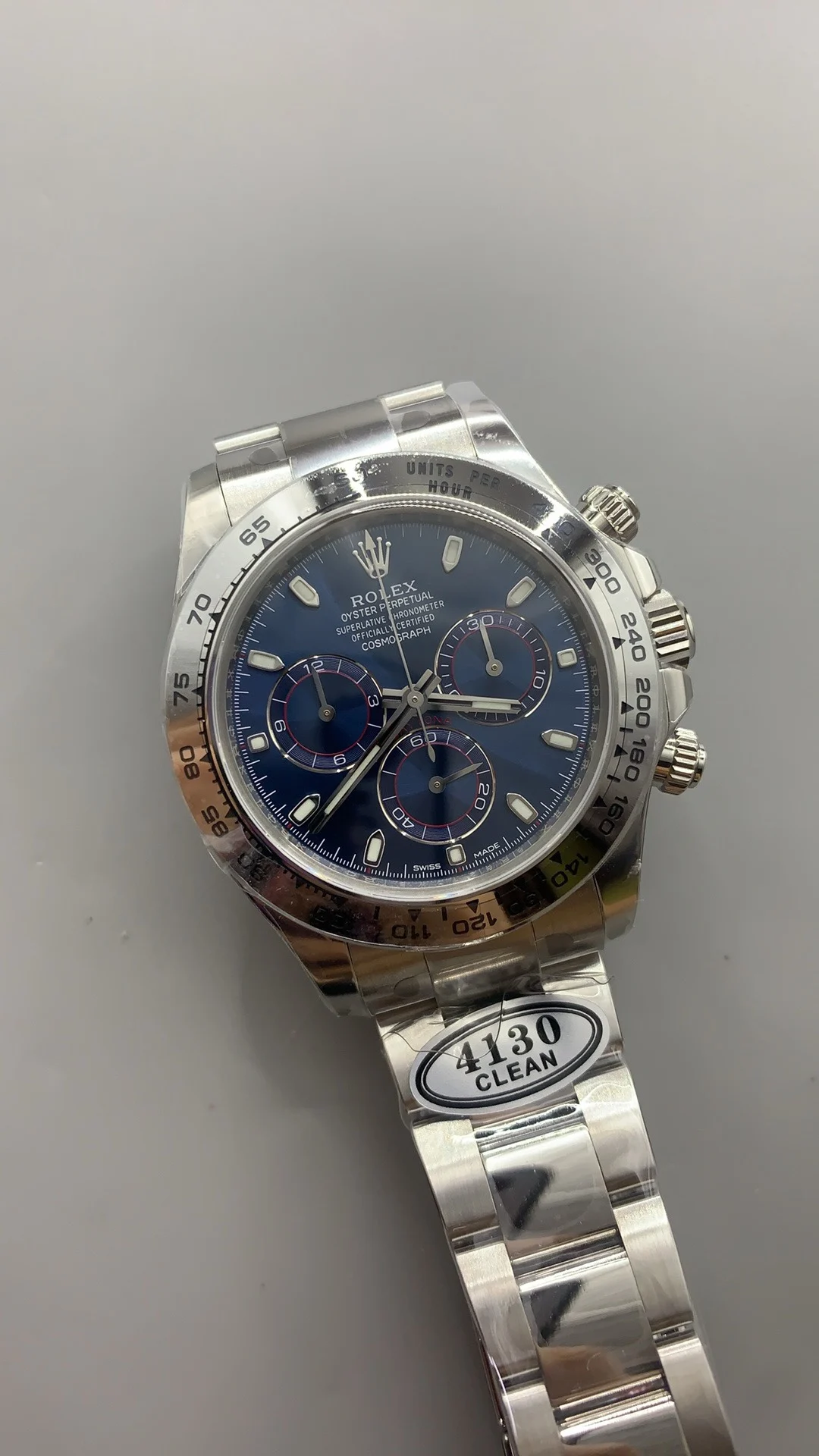Rolex Platinum Blue Dial — photographed off the sweep