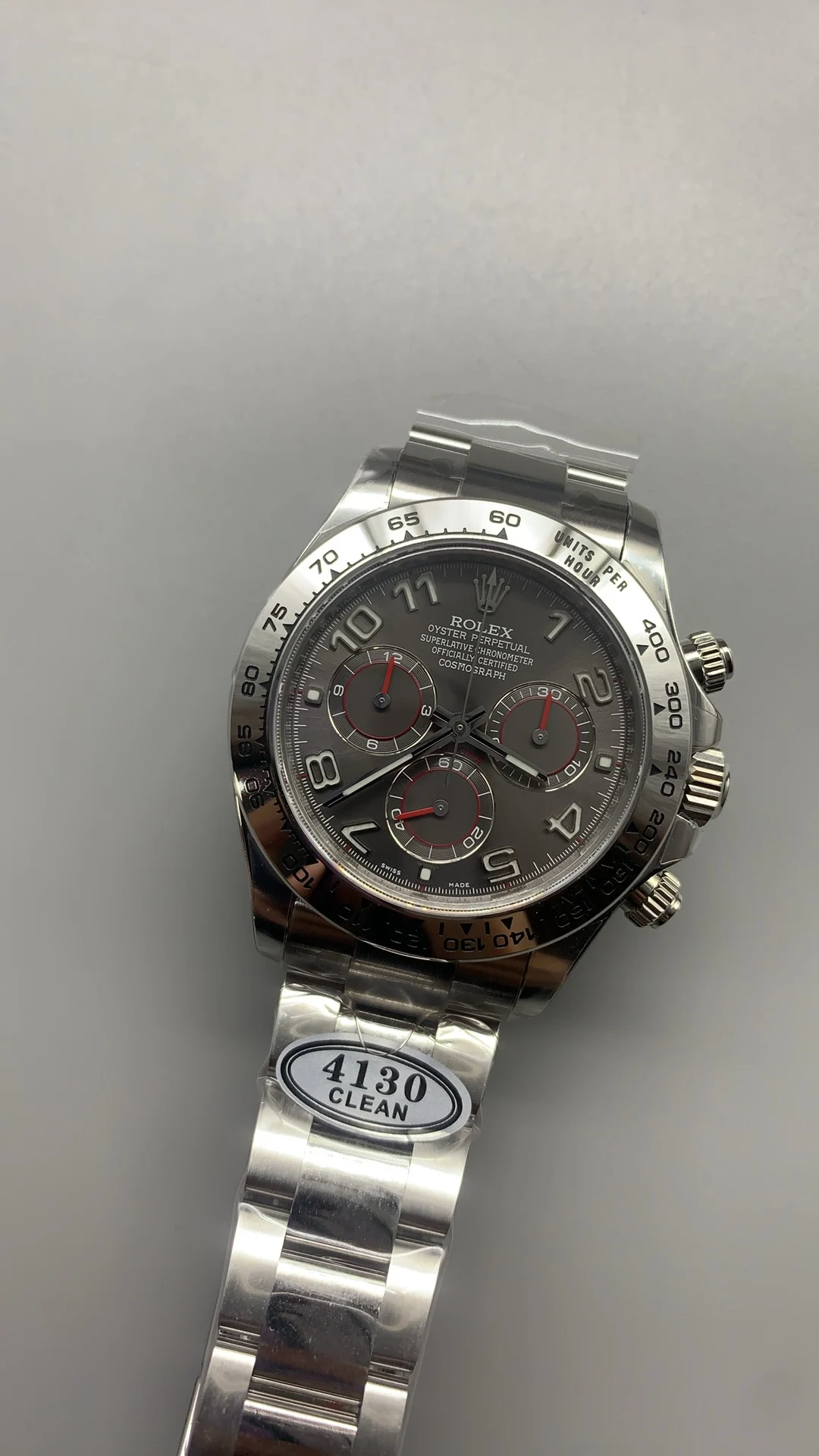 Rolex Platinum Grey Dial — photographed off the sweep