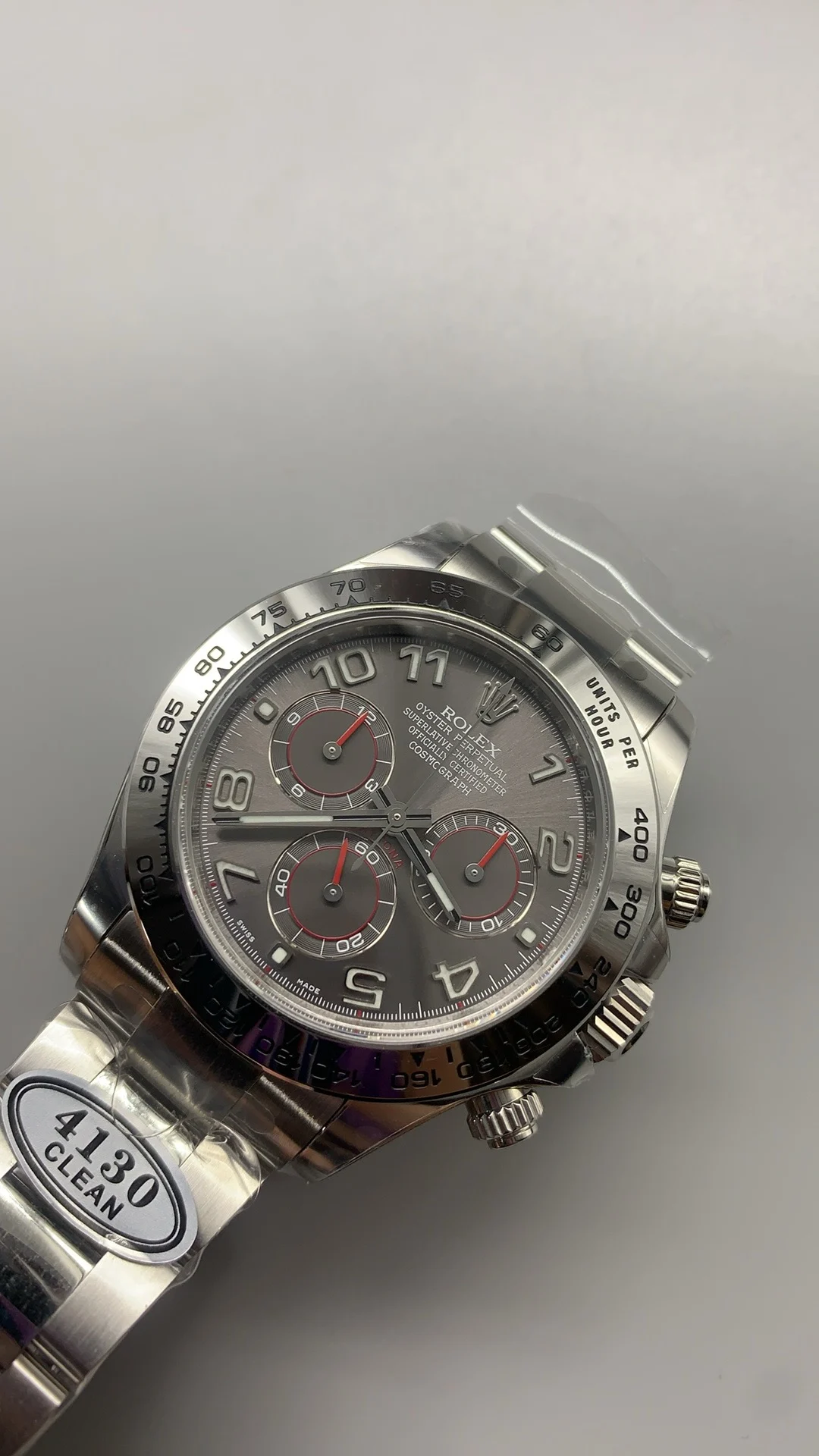 Rolex Platinum Grey Dial — photographed off the sweep