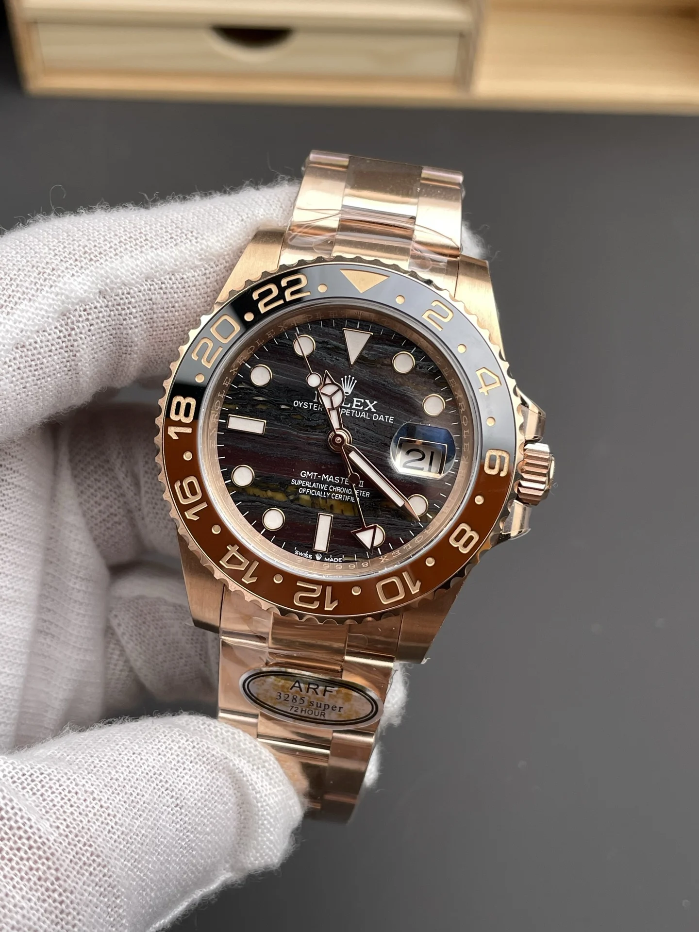 Rolex Root Beer 40mm — photographed off the sweep