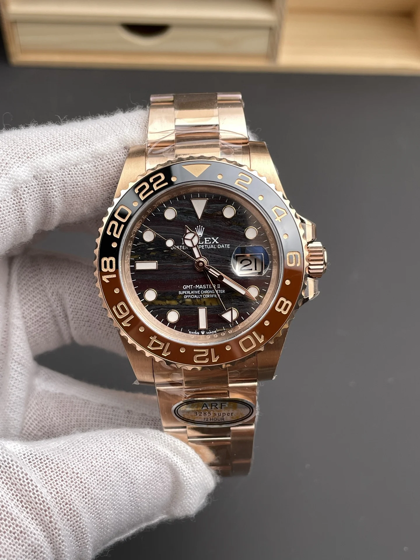 Rolex Root Beer 40mm — photographed off the sweep