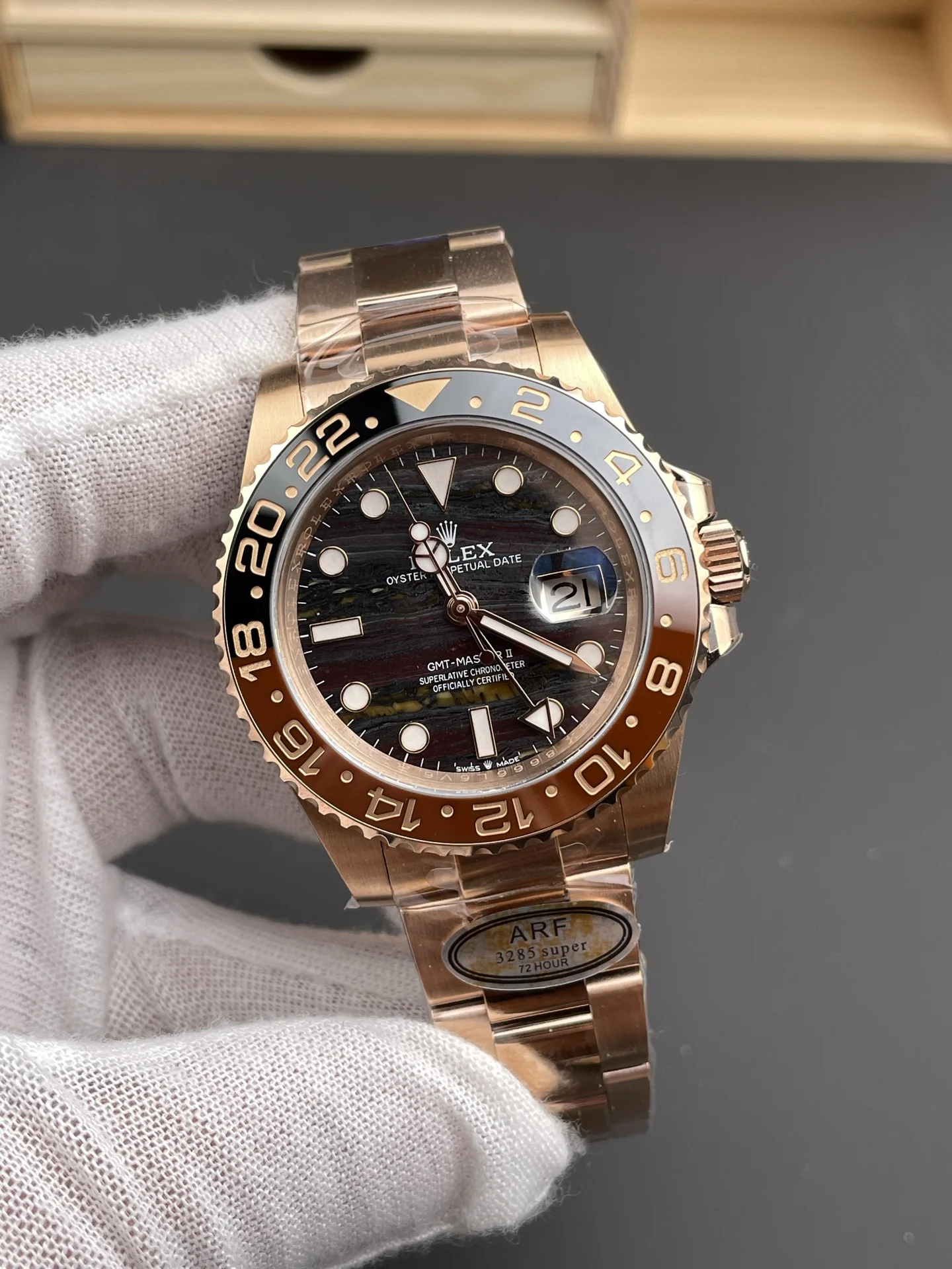 Rolex Root Beer 40mm — photographed off the sweep