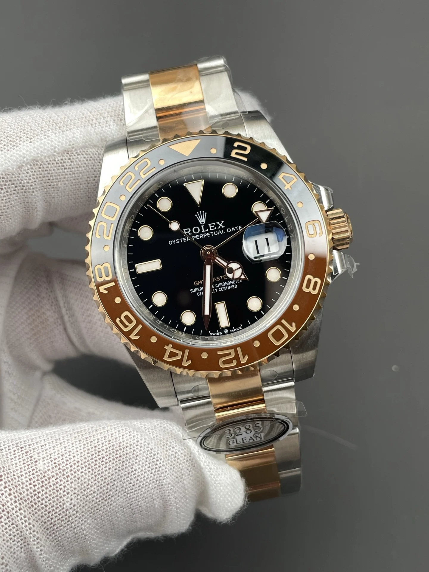 Rolex Root Beer Two-Tone 40mm — photographed off the sweep