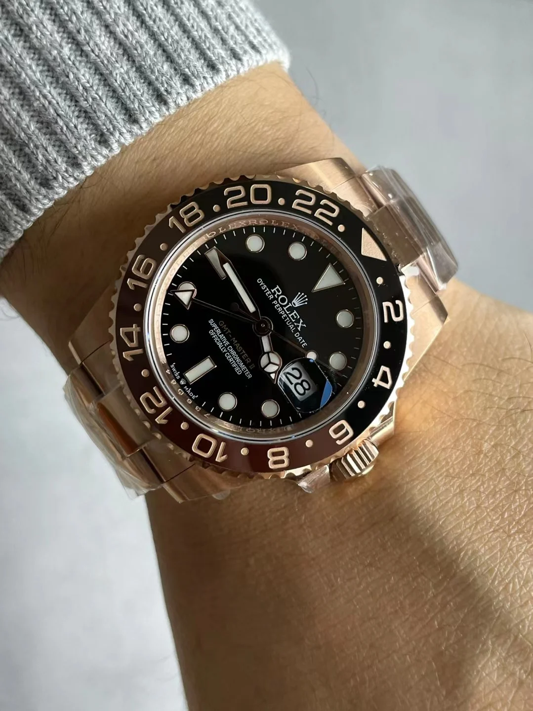 Rolex Root Beer Two-Tone — photographed off the sweep