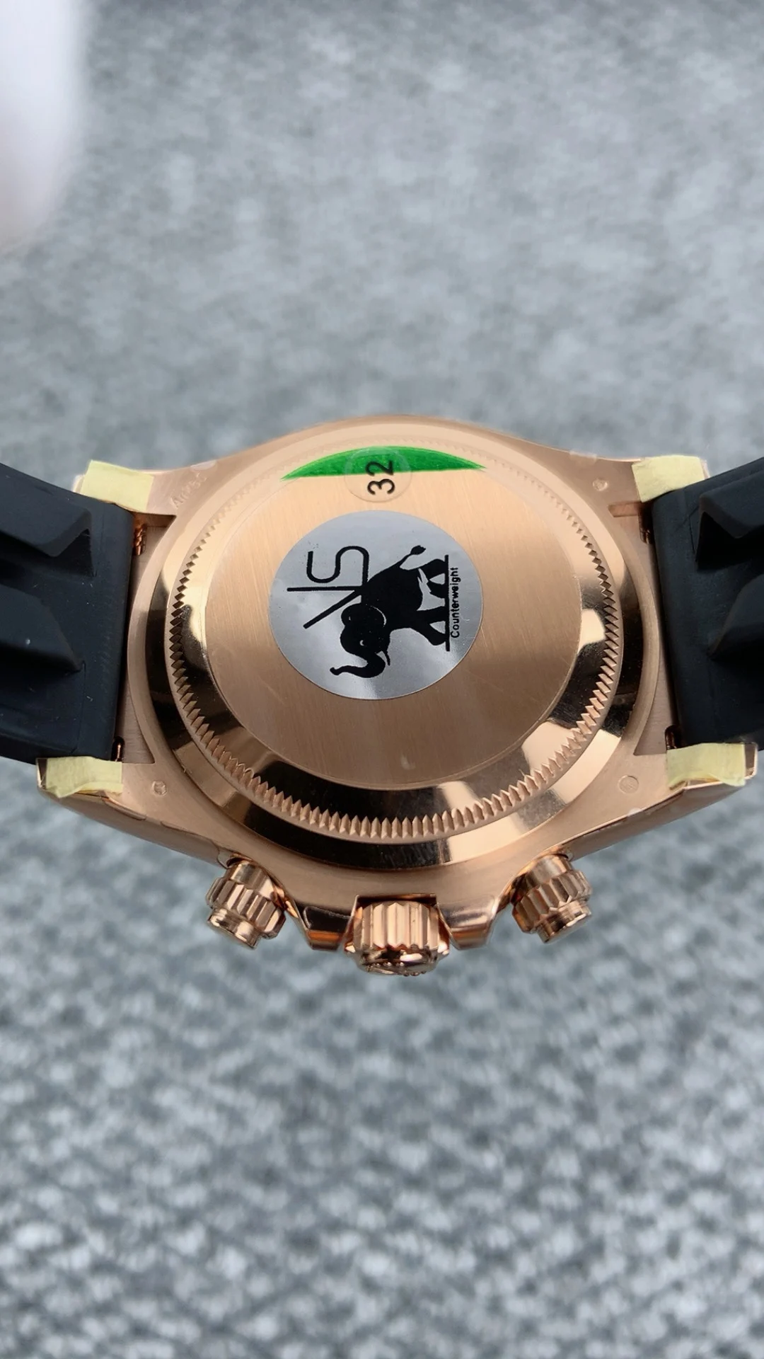Rolex Rose Gold Black Dial — photographed off the sweep